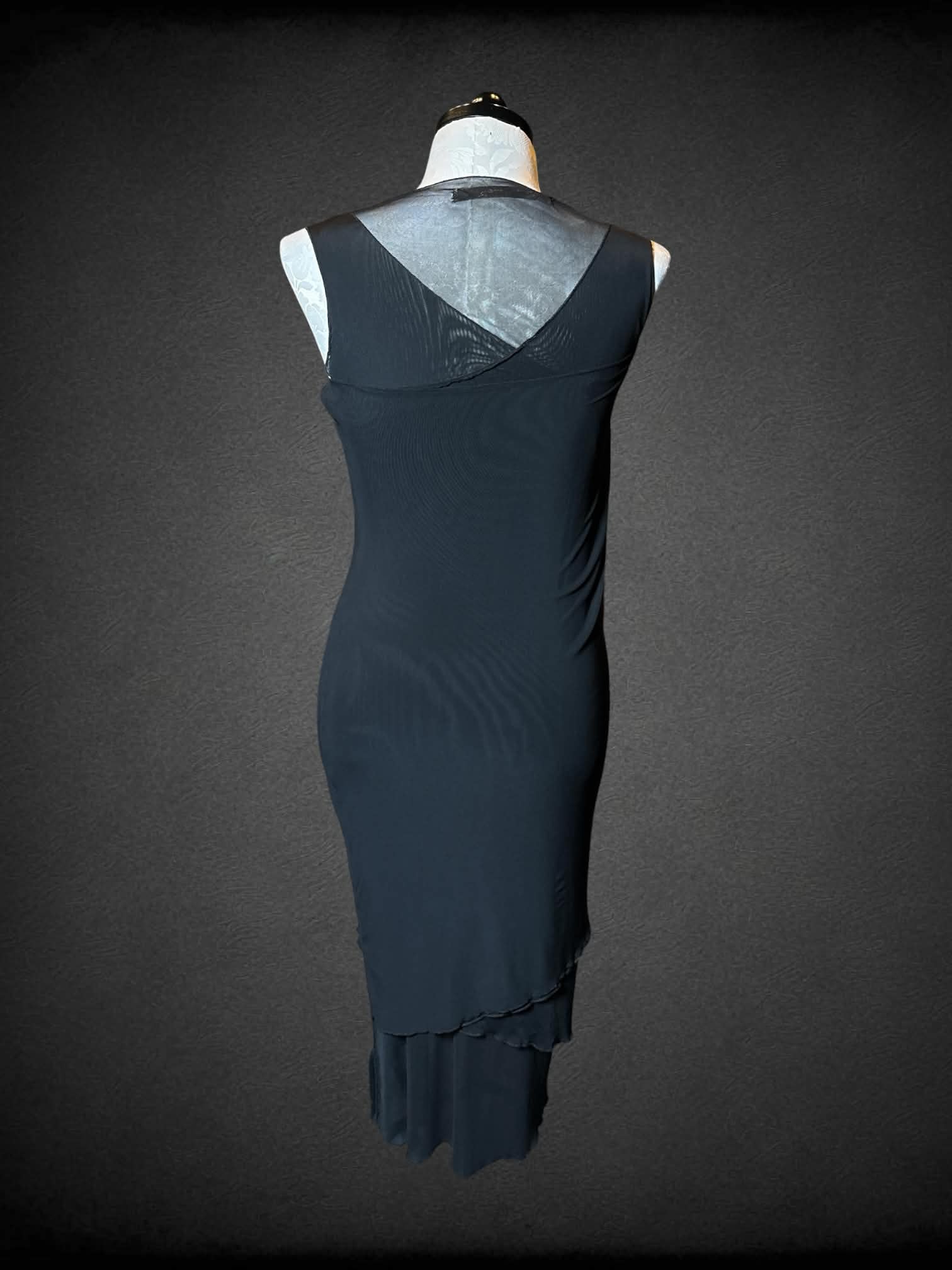XL Cynthia Ashby black mesh layered dress