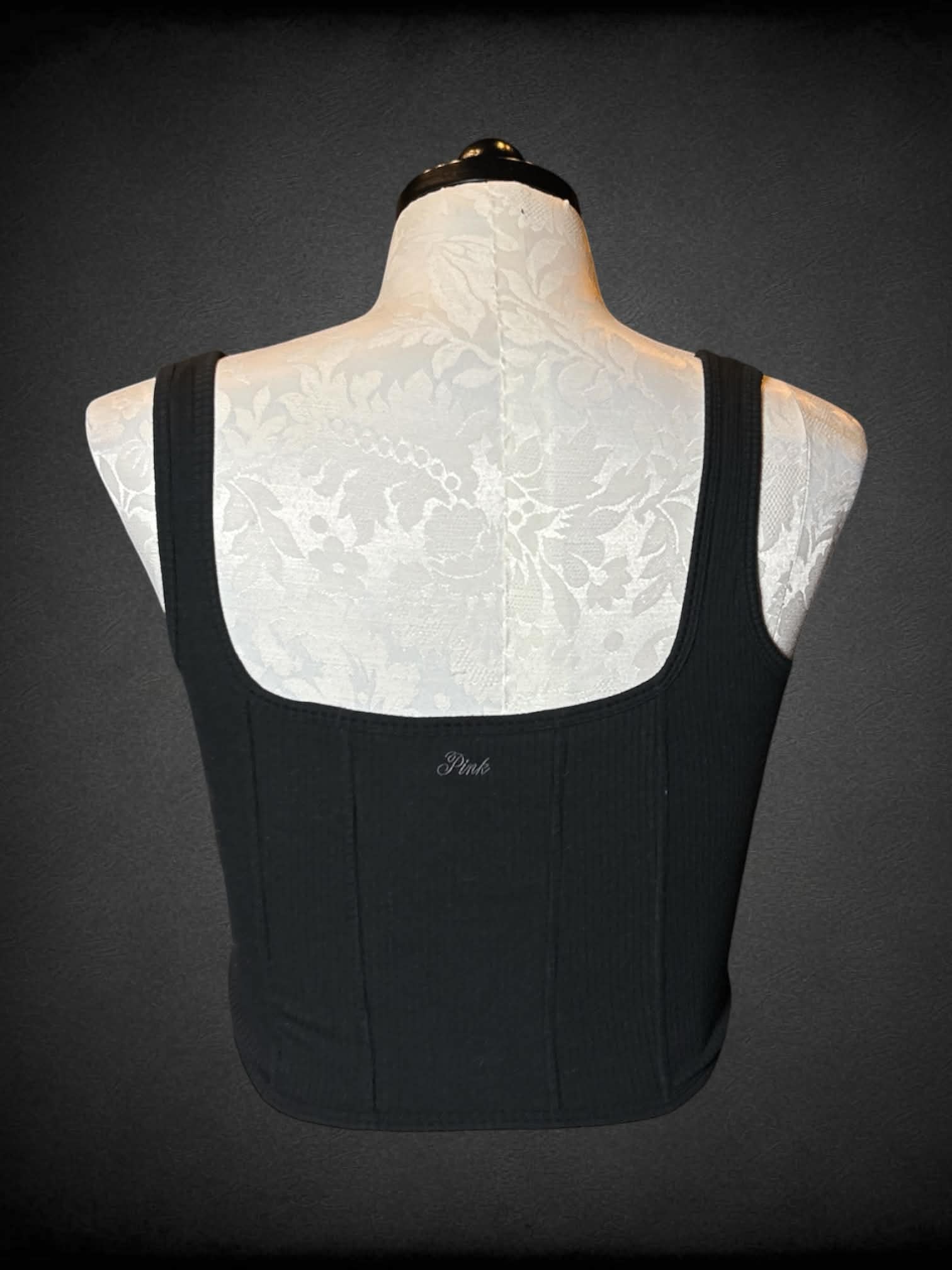 XL Pink Victoria’s Secret black  ribbed corset bralette