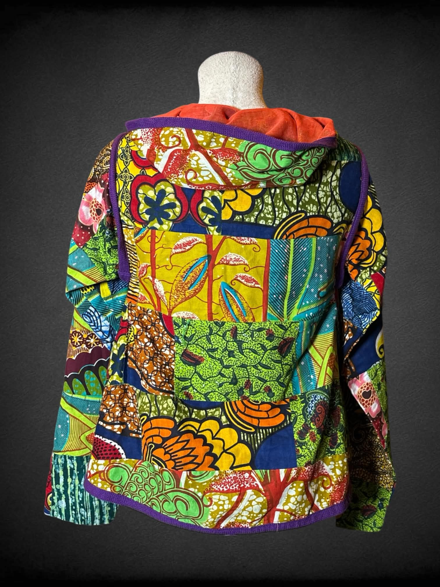 L homemade colorful quilt jacket with button on front