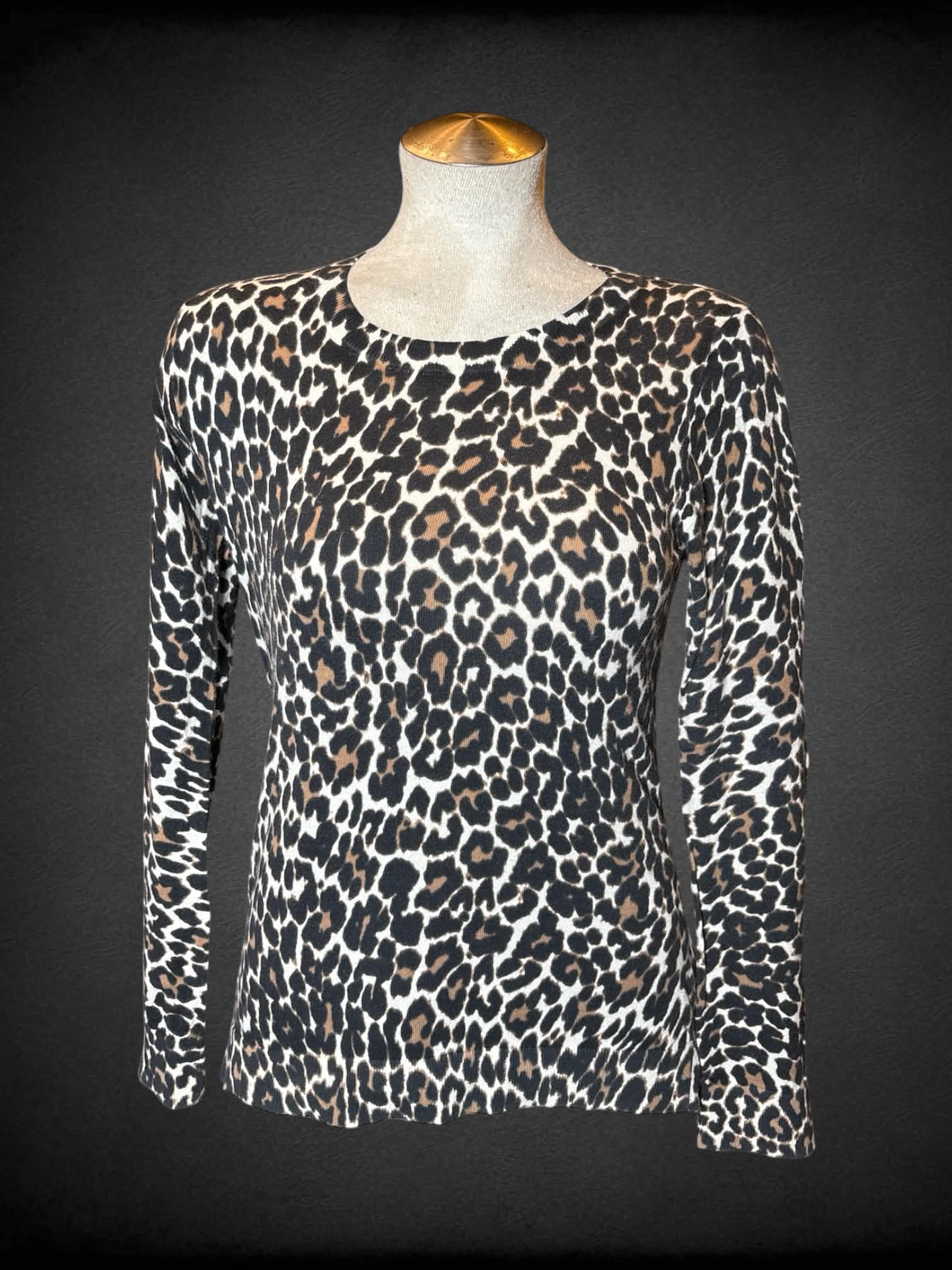 L J. Crew tan long-sleeve sweater with leopard print
