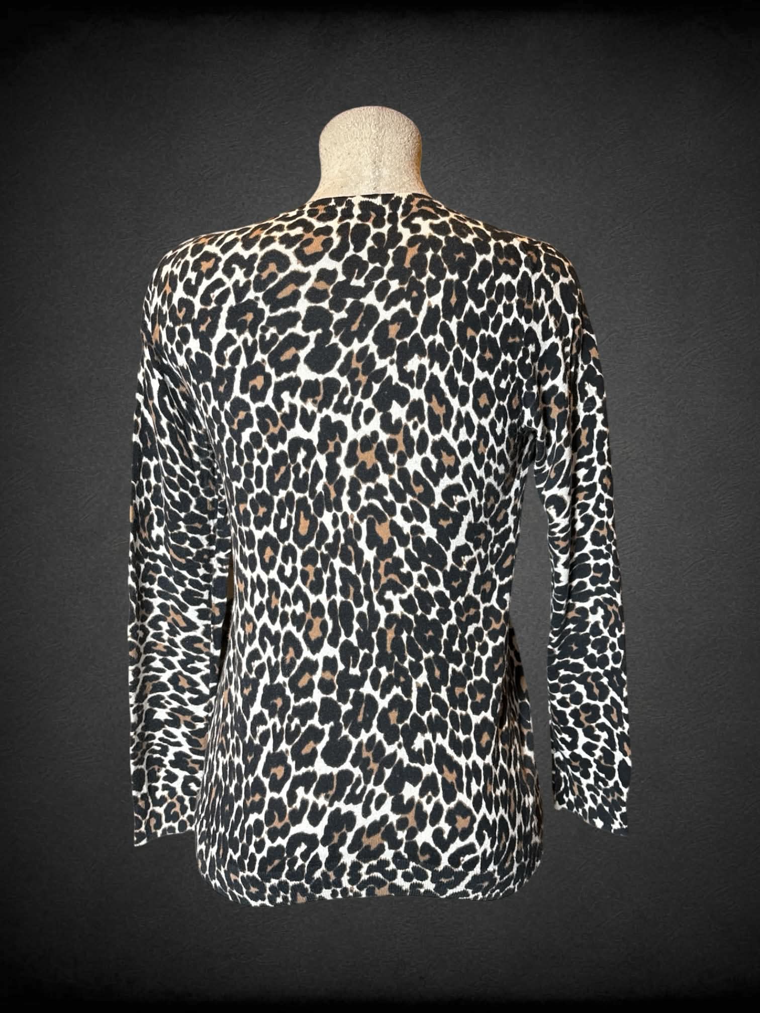 L J. Crew tan long-sleeve sweater with leopard print
