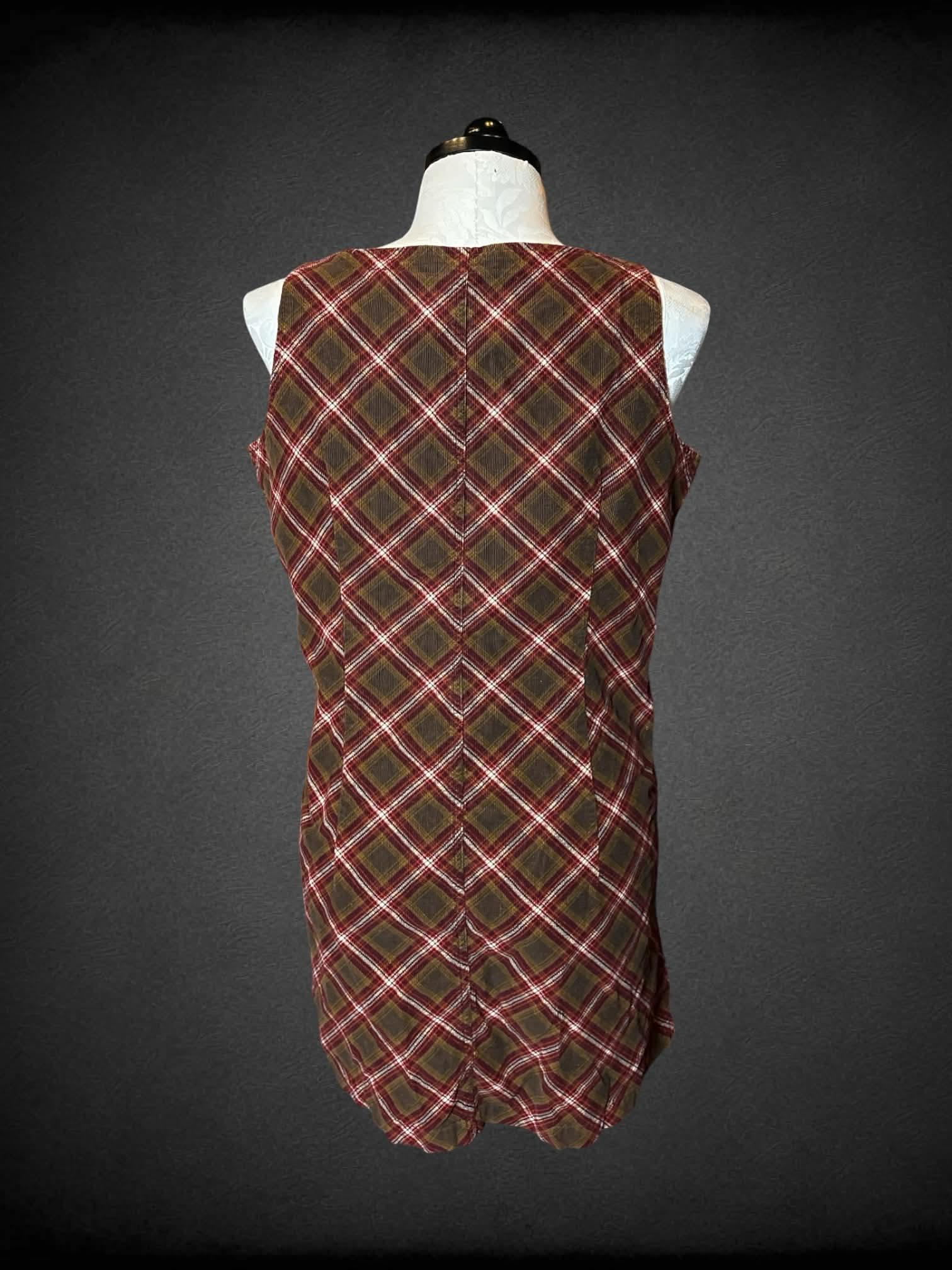 1X The Disney Store vintage brown & red plaid corduroy short dress with embroidered “Winnie The Pooh” characters, pockets, and zipper on front