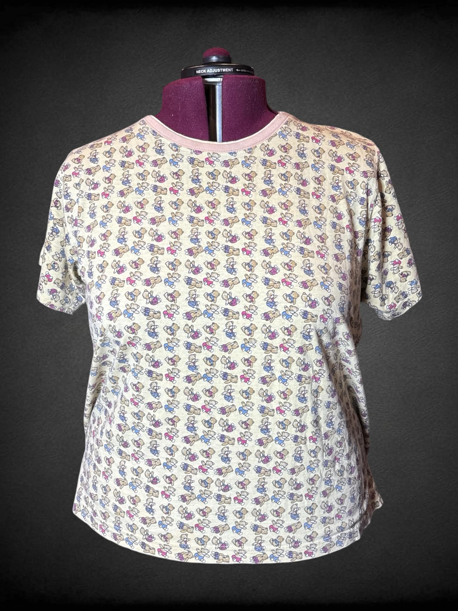 2X vintage yellow t shirt with teddy bear pattern