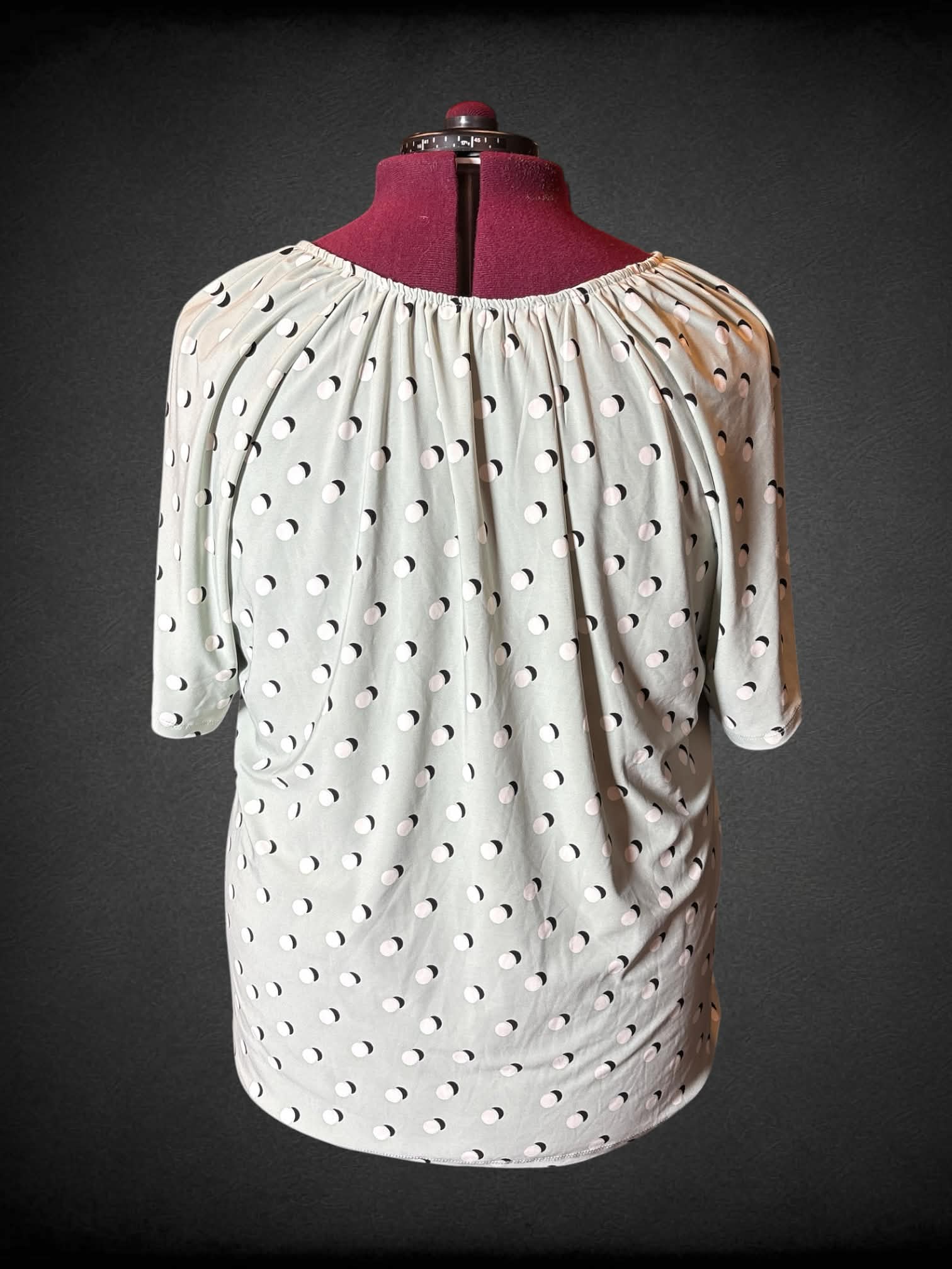 3X Ann Klein sage green blouse with white polka-dot pattern