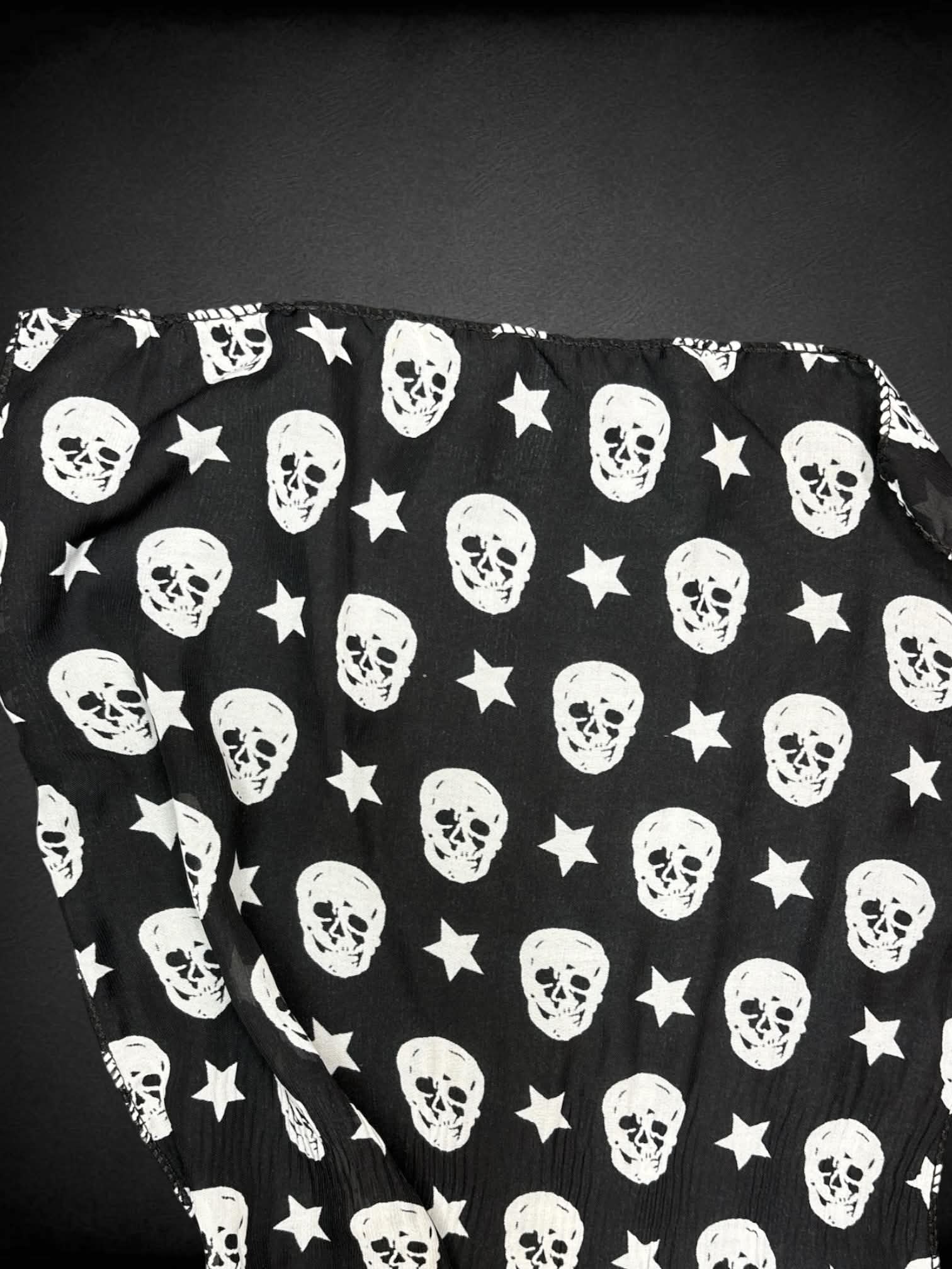 Black 11 x 60 inch black scarf with skull and star design