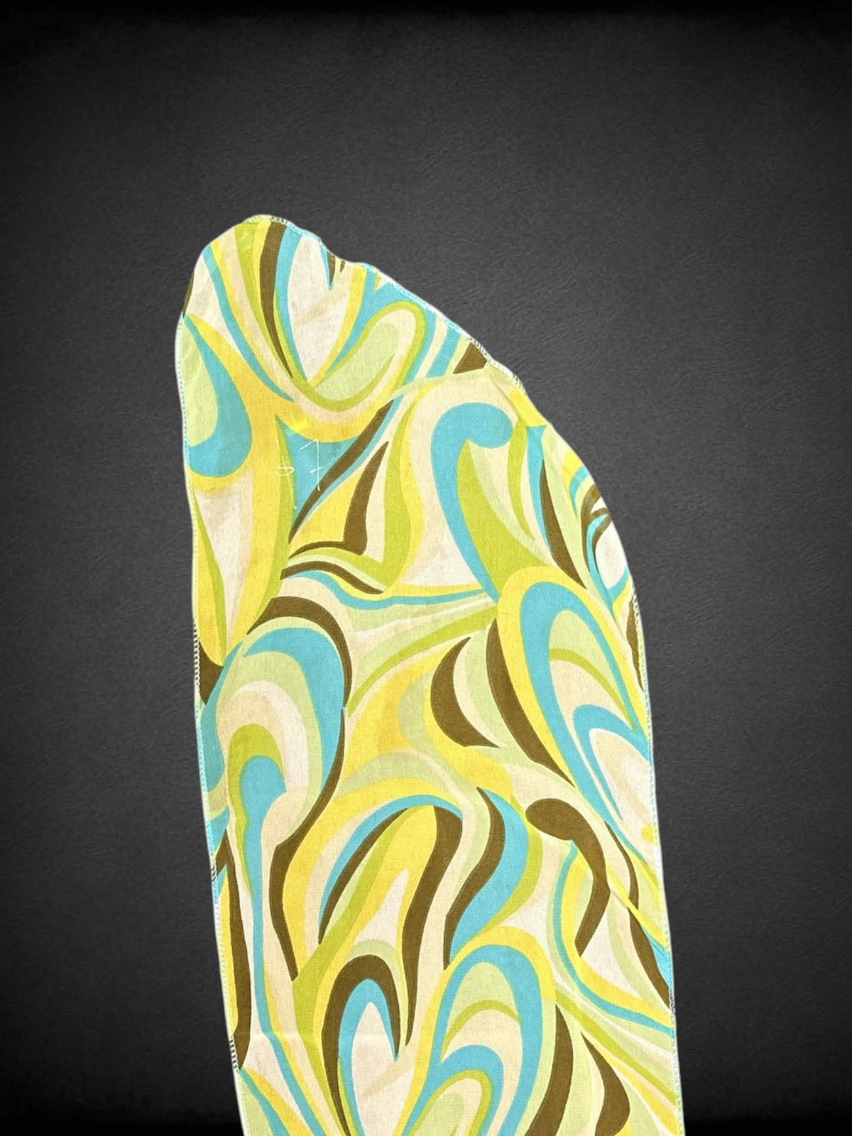 Green 7 x 53 inch scarf with brown & blue swirl pattern