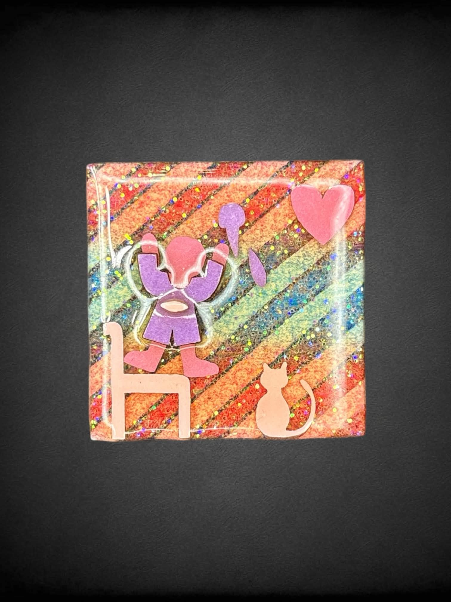 Square child & cat glitter pin