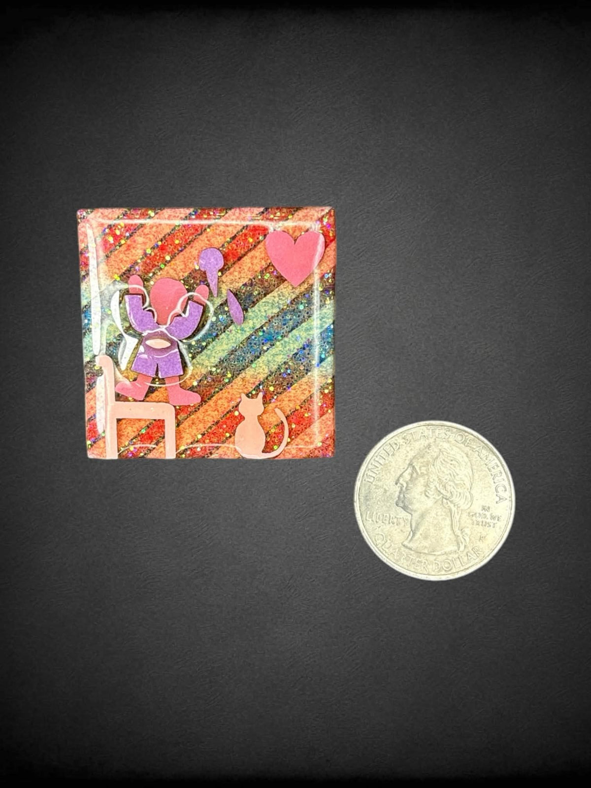 Square child & cat glitter pin