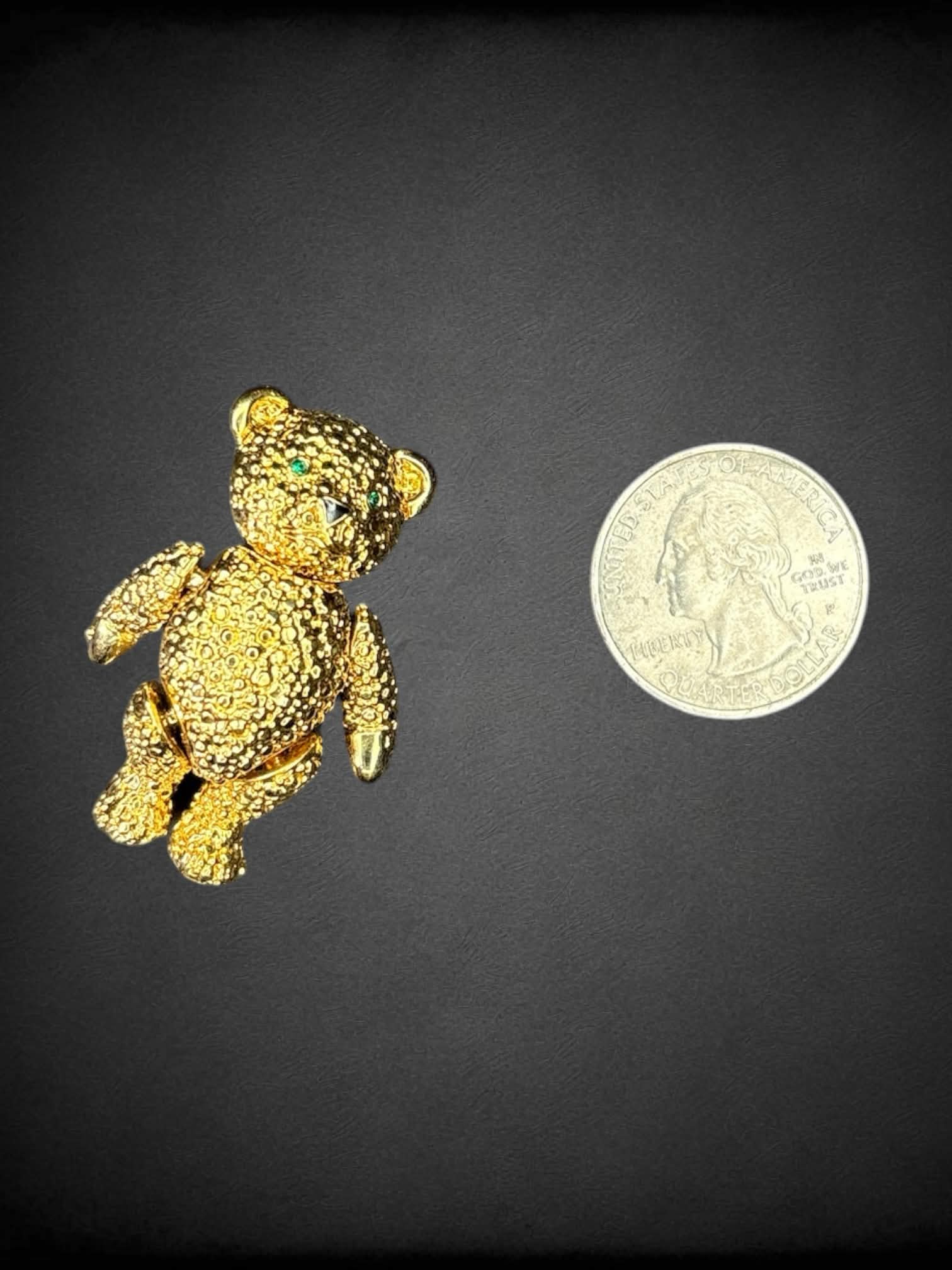 Gold teddy bear brooch with moveable limbs