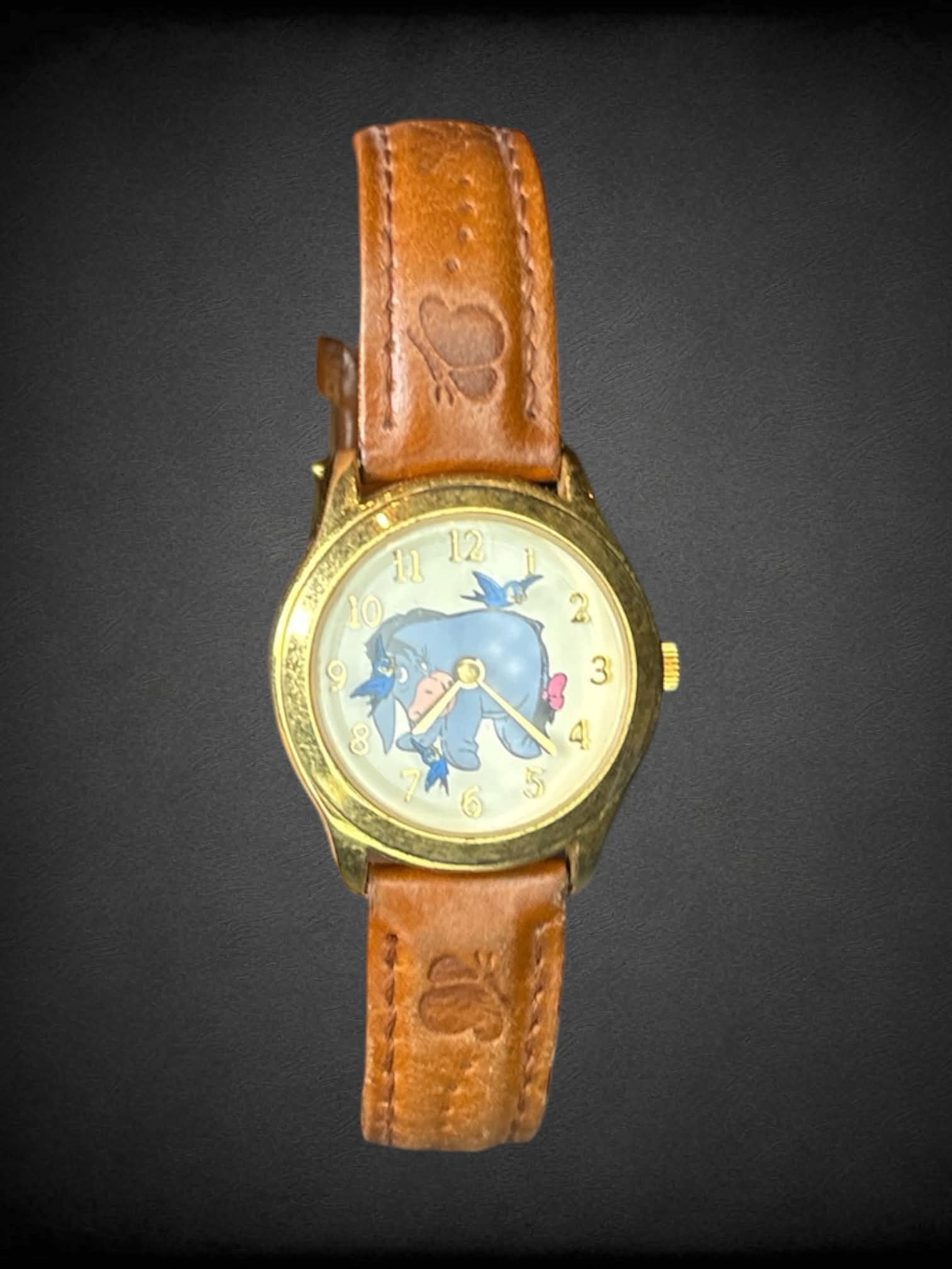 Vintage brown leather “Winnie The Pooh” watch with Eeyore and birds
