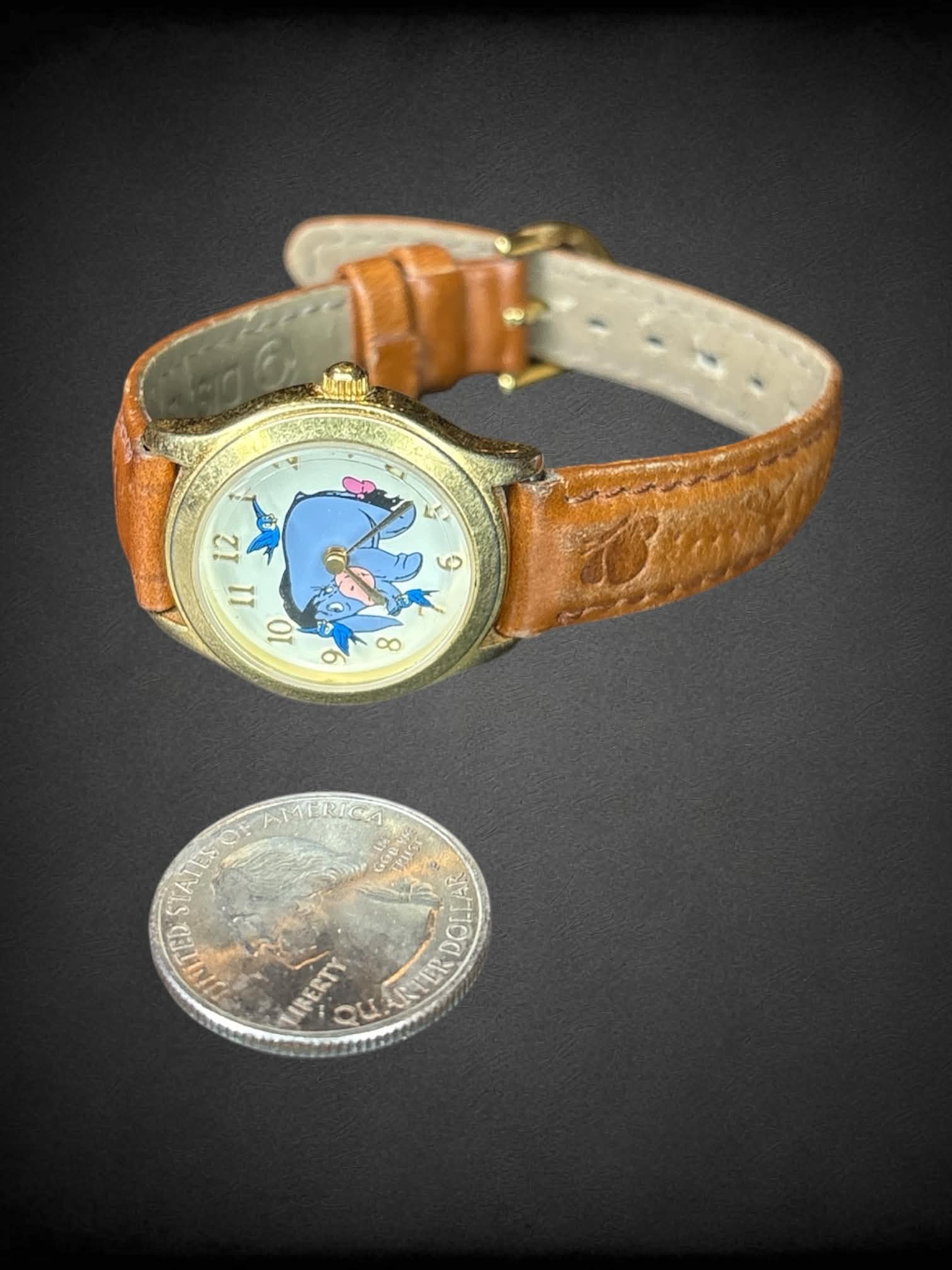 Vintage brown leather “Winnie The Pooh” watch with Eeyore and birds