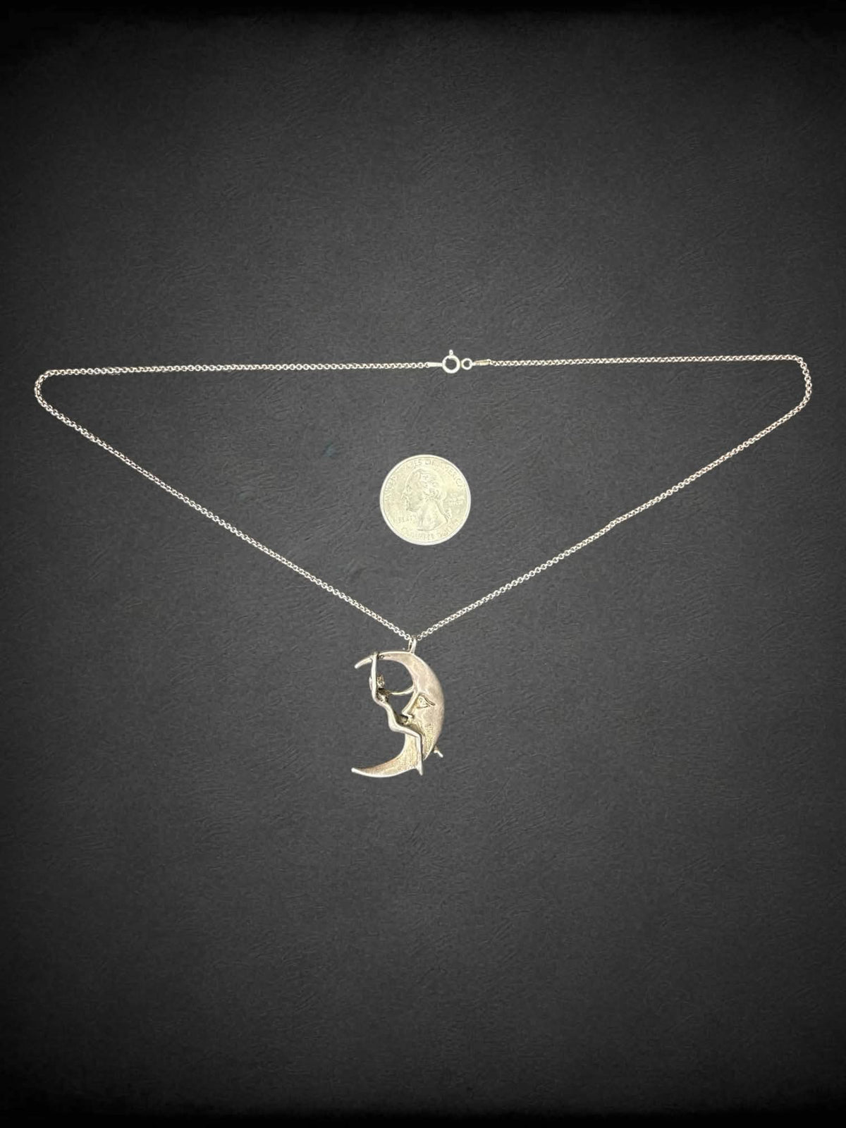 925 Silver chain necklace with lady & moon pendan