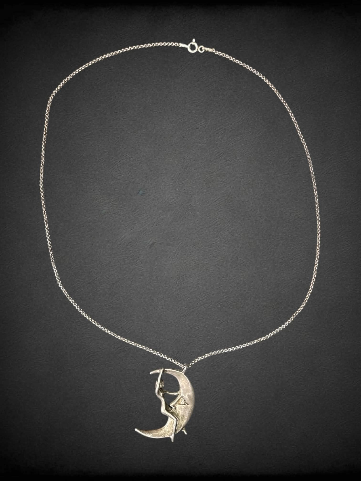 925 Silver chain necklace with lady & moon pendan