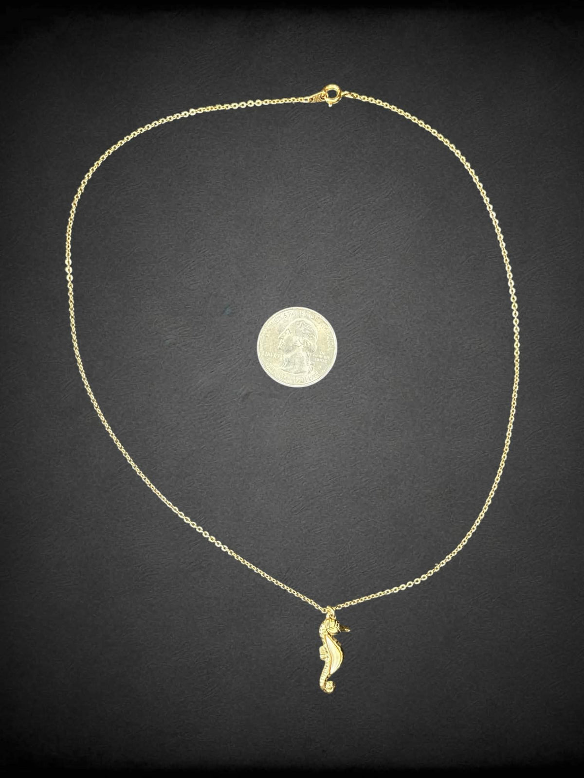 Gold chain necklace with seahorse charm