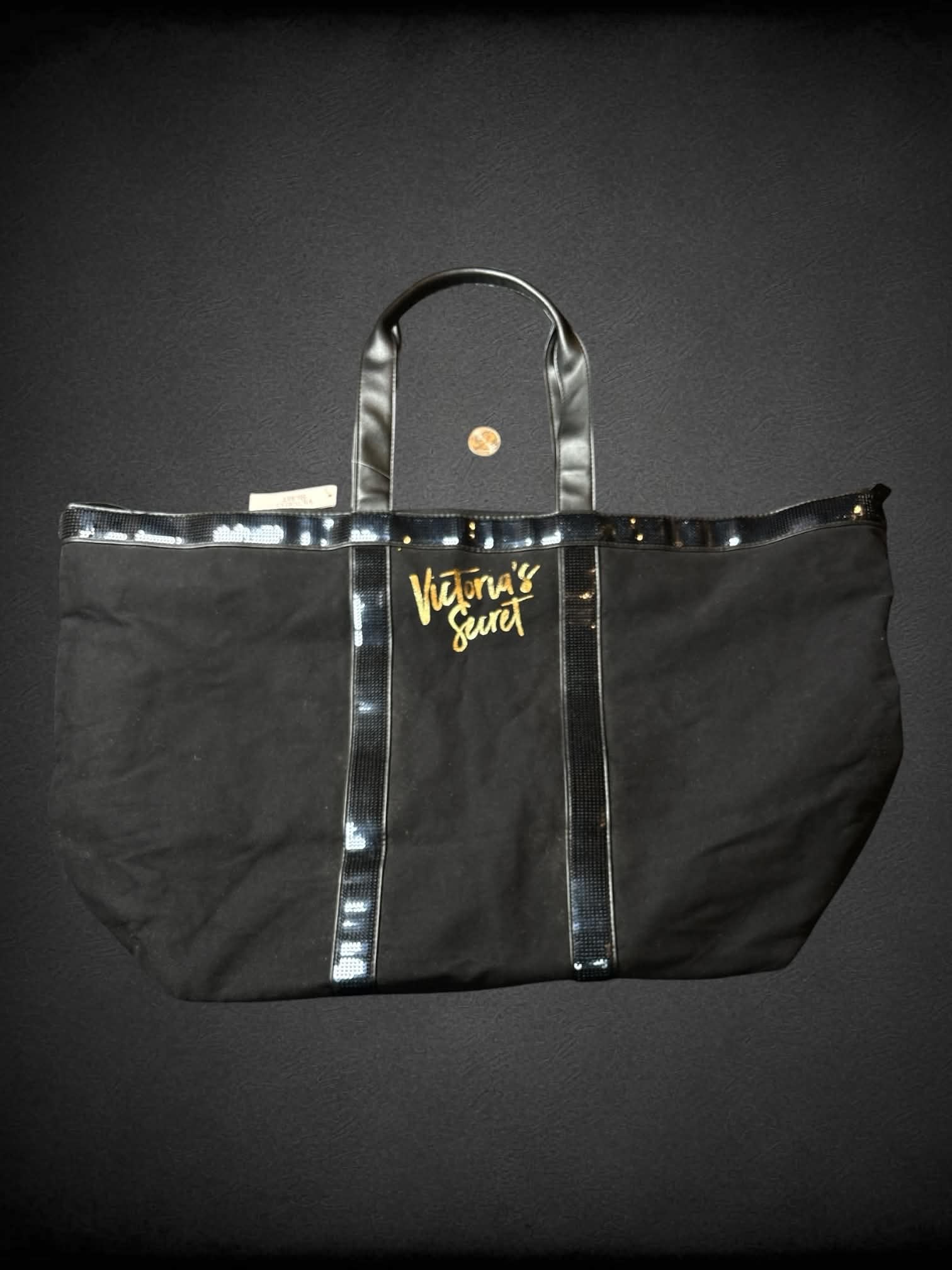 Victoria’s Secret NWT black shoulder tote bag with sequined detailing and zipper pocket