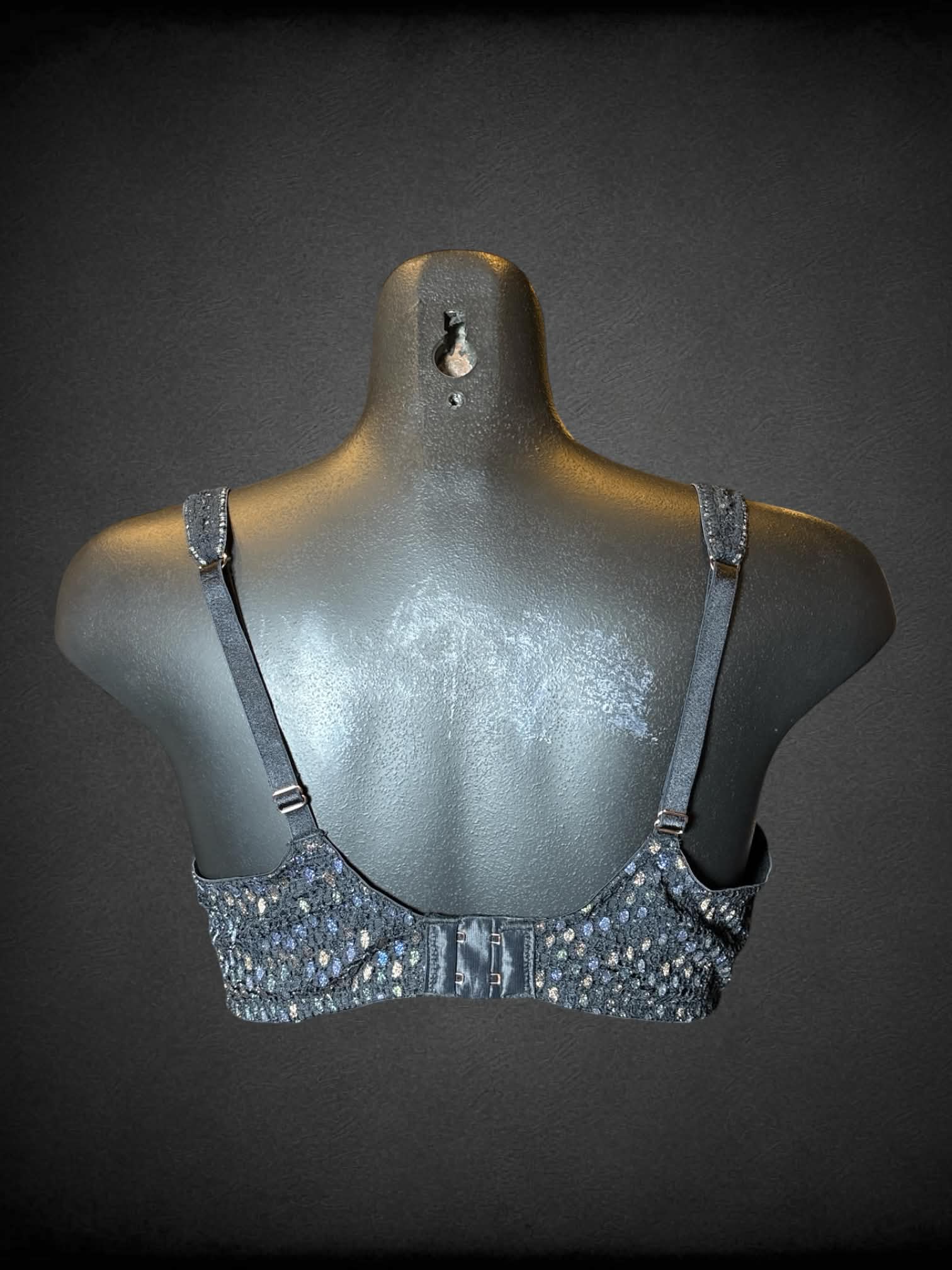 S Savage X Fenty black mesh wired bra with shimmer lace detailing