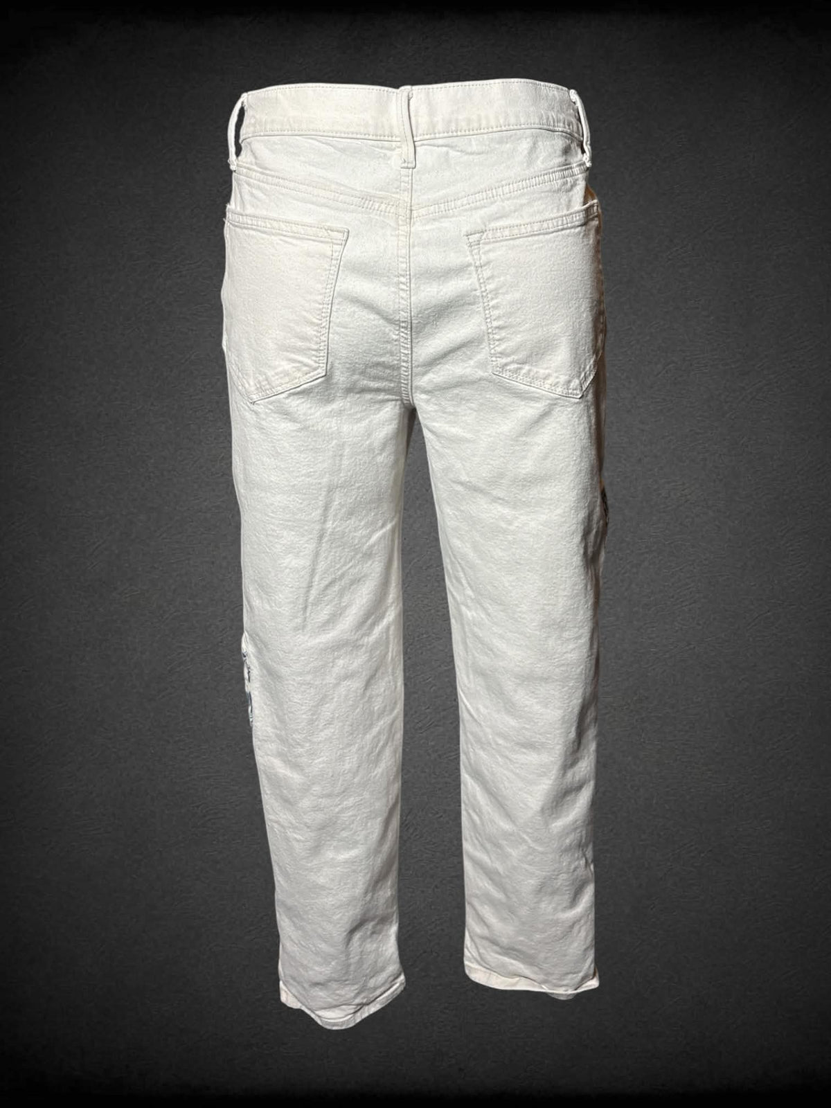 M Sonoma white jeans with floral patchwork design on front