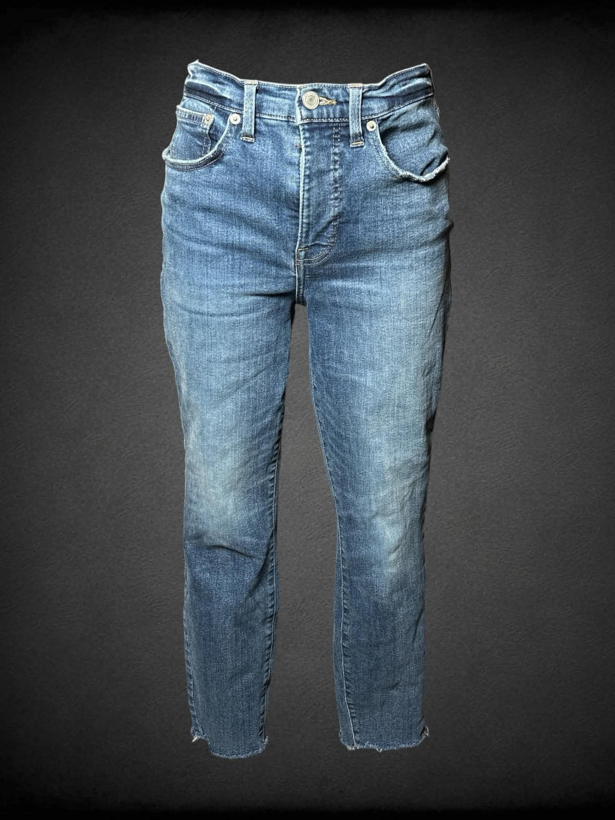 M Lucky Brand blue straight cut high-waisted jeans with distressed hem