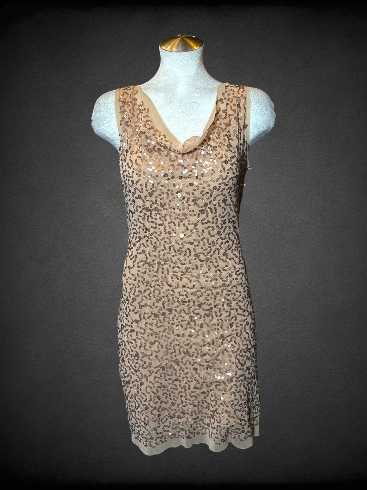 L Max Studio tan mesh dress with sequined design