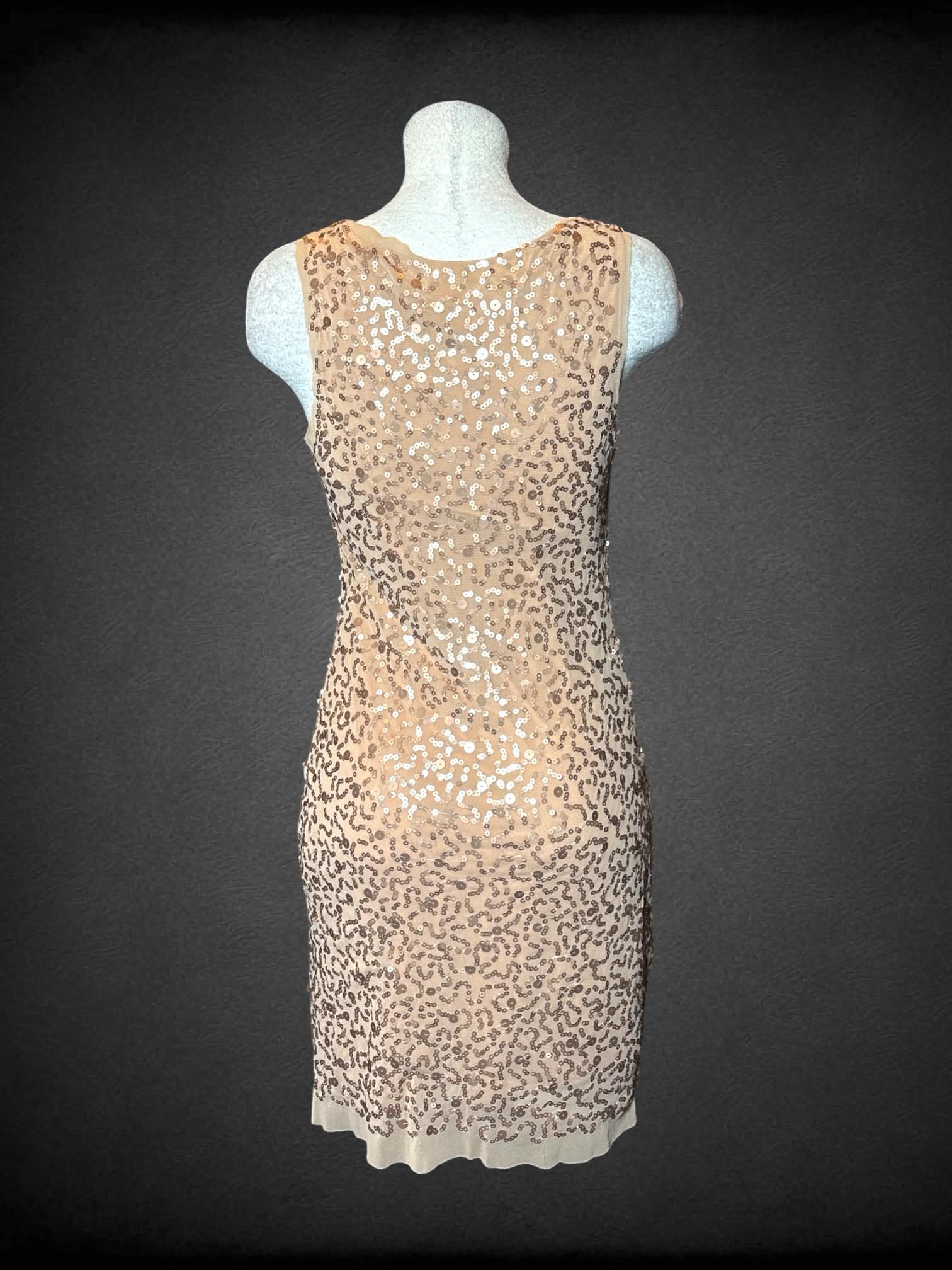 L Max Studio tan mesh dress with sequined design