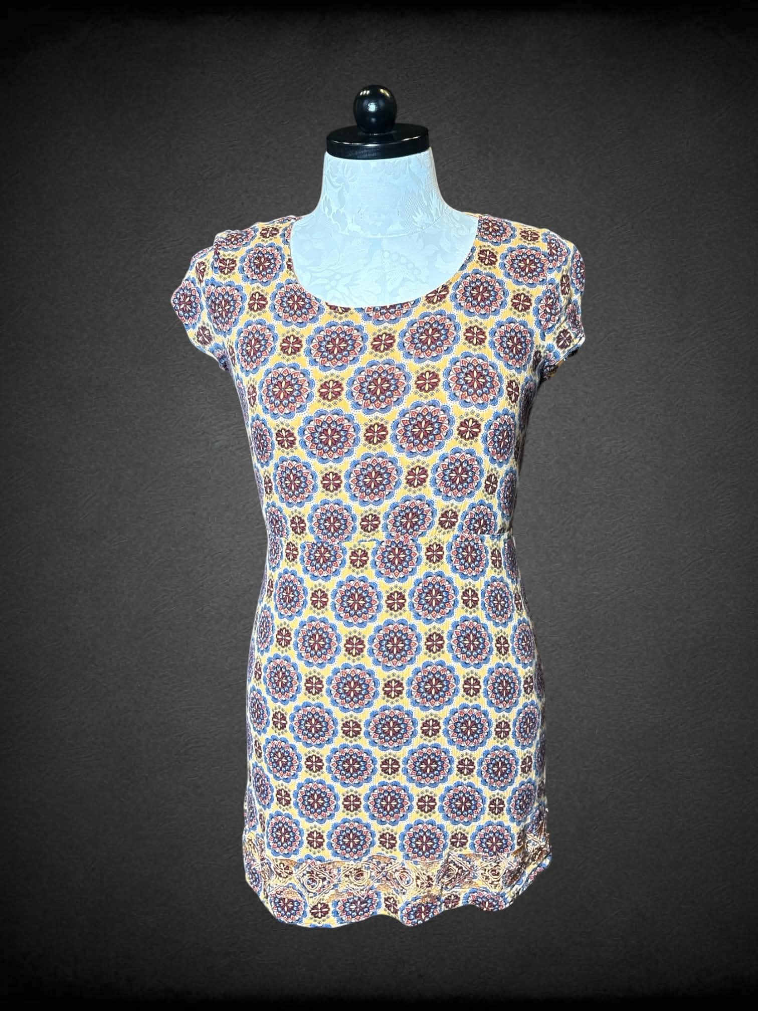 XL Market & Spruce yellow short dress with colorful mandala pattern