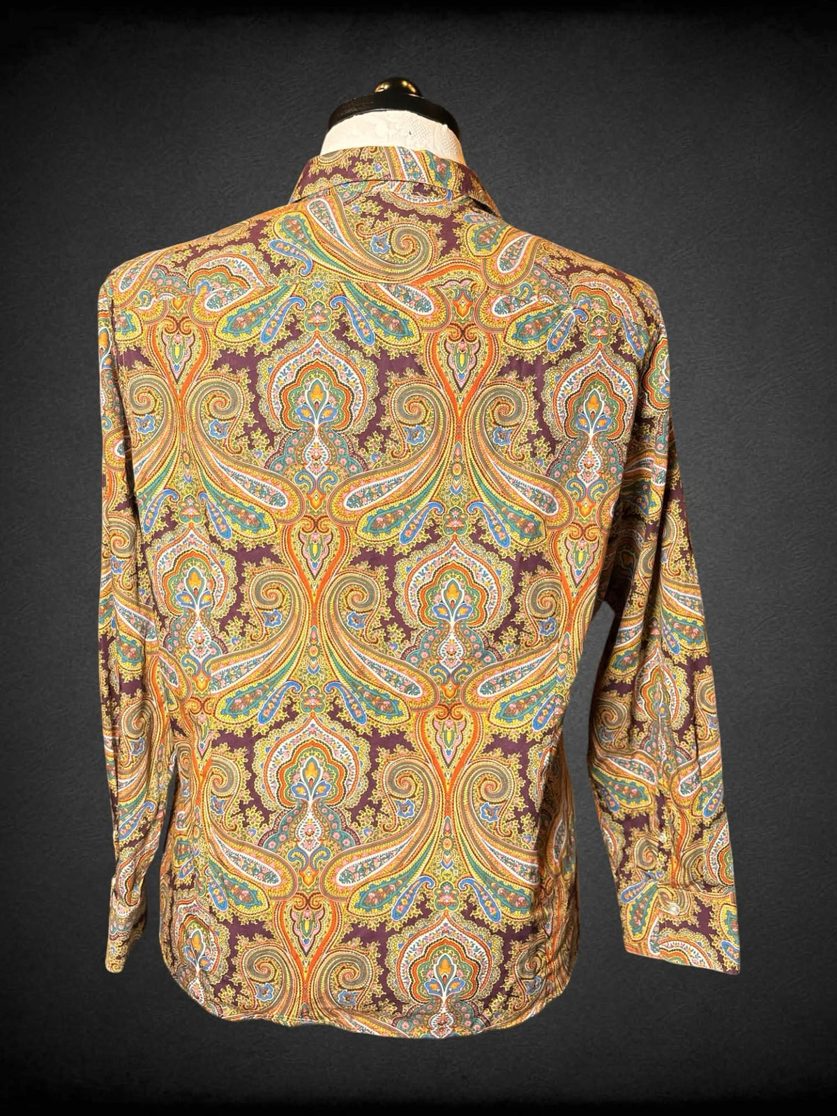 0X Land’s End maroon button-up shirt with colorful paisley pattern