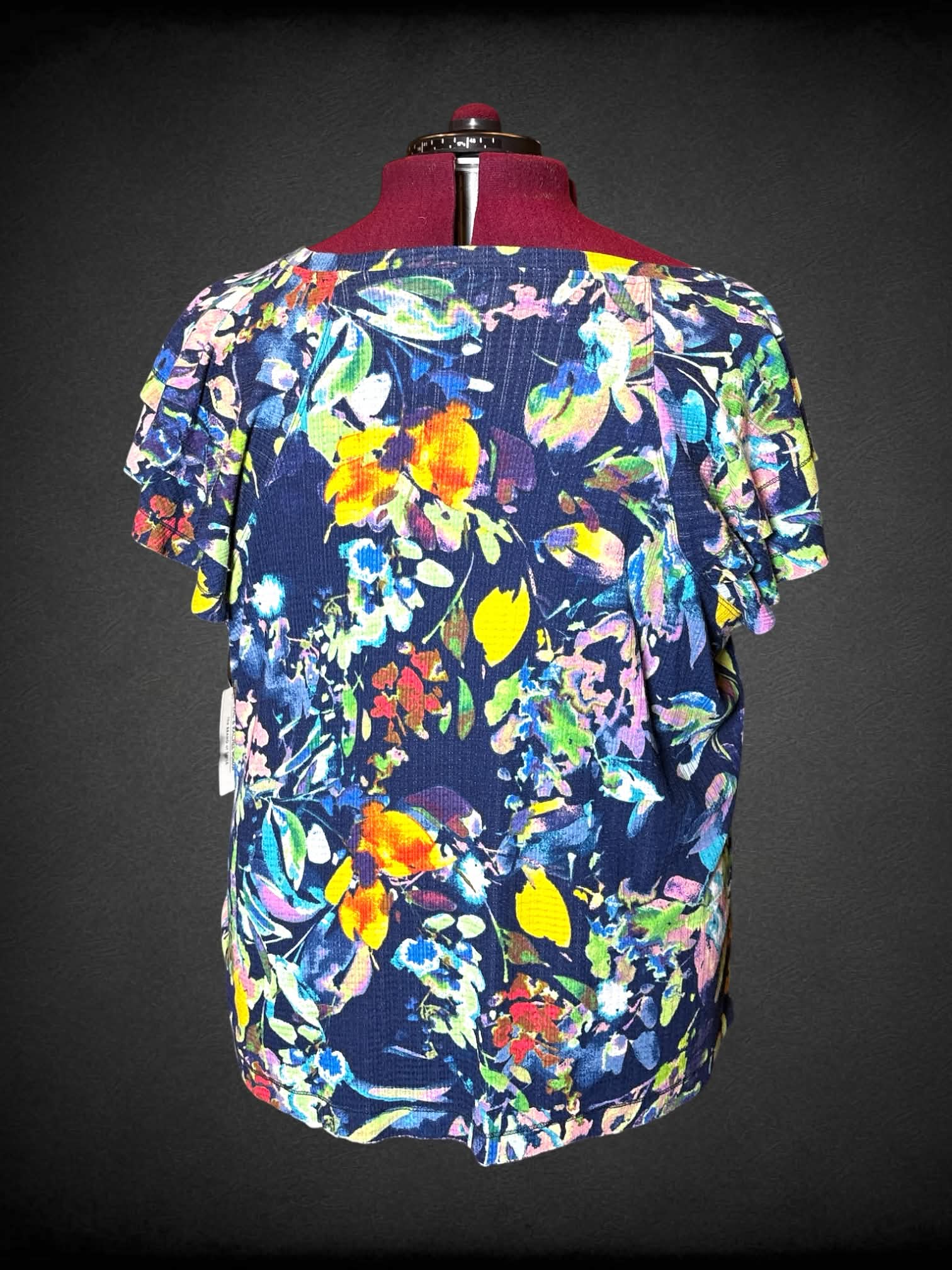 5X Zac & Rachel NWT blue v neck shirt with watercolor floral pattern, and layered ruffle sleeves