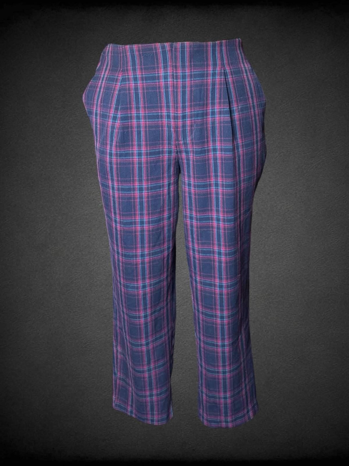 0X A New Day navy high-waisted soft pants with pink & blue plaid pattern