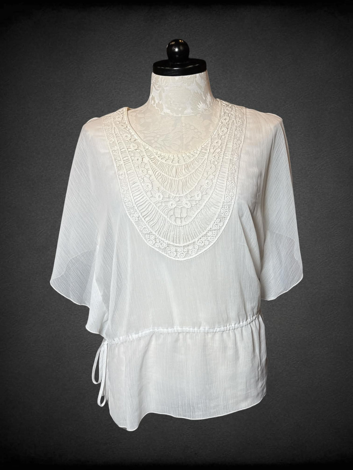 1X Apt. 9 sheer white flowy blouse with embroidered design on front