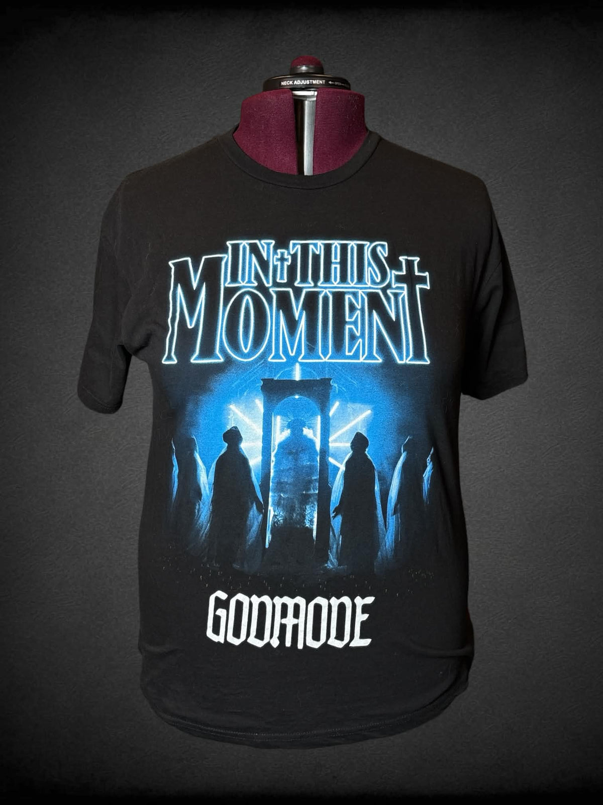 2X In This Moment black t shirt with blue “GodMode” by the band “In This Moment” graphic on front