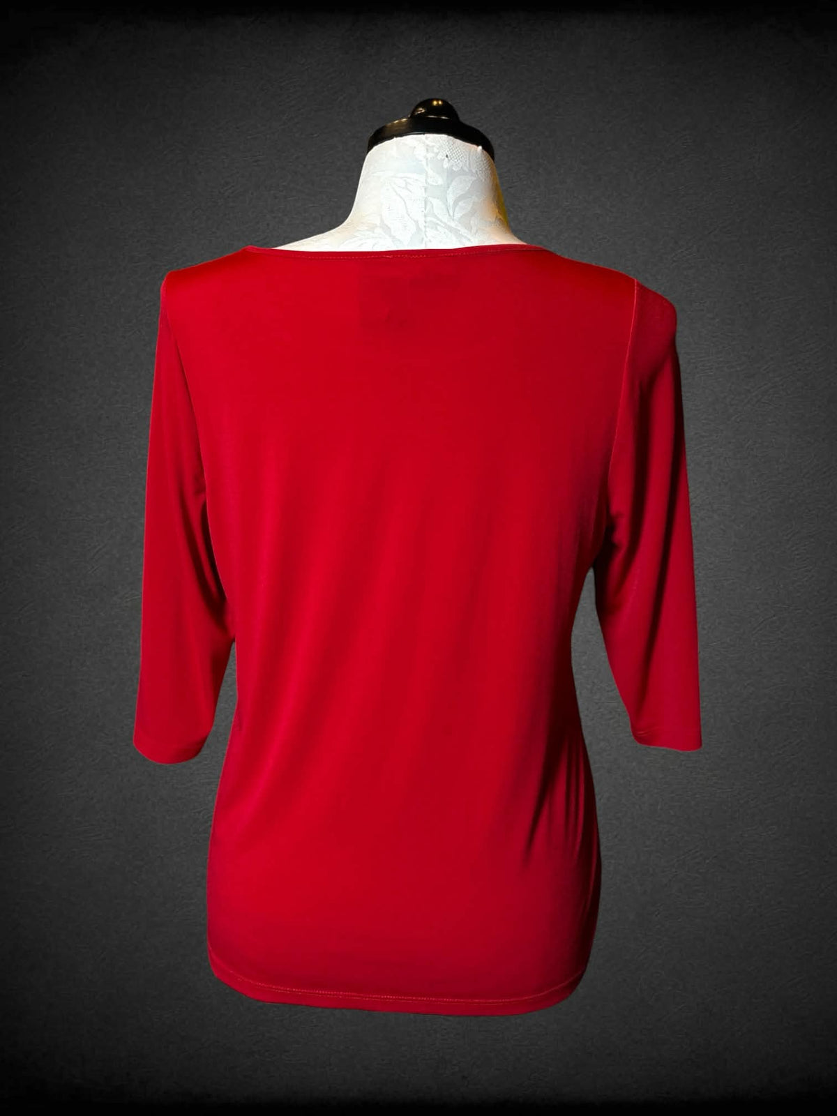 0X Essentials red three-quarter sleeve shirt with metallic beaded chain design on fron