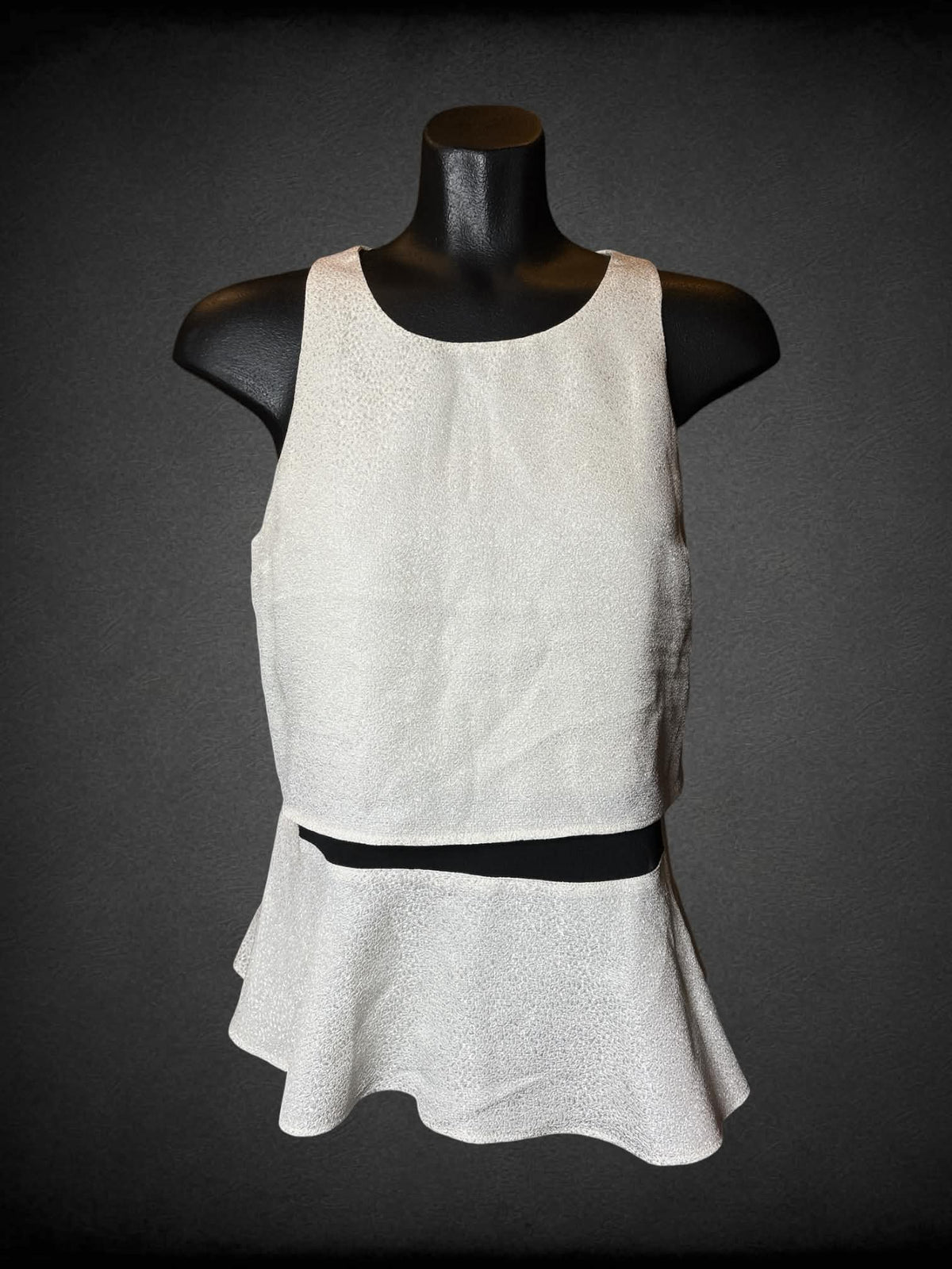 M Express NWT layered white blouse with black mesh center, zipper on back, and cutout on back