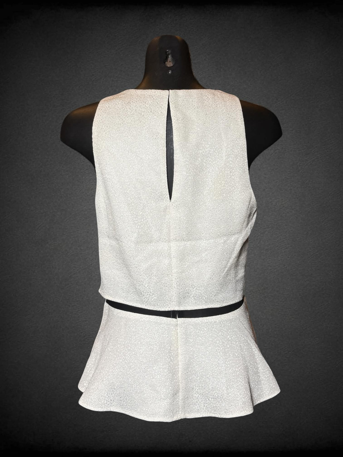 M Express NWT layered white blouse with black mesh center, zipper on back, and cutout on back