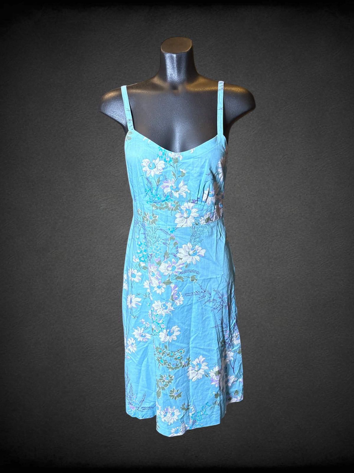 XS Jigsaw vintage Y2K blue short dress with floral pattern, and zipper on side