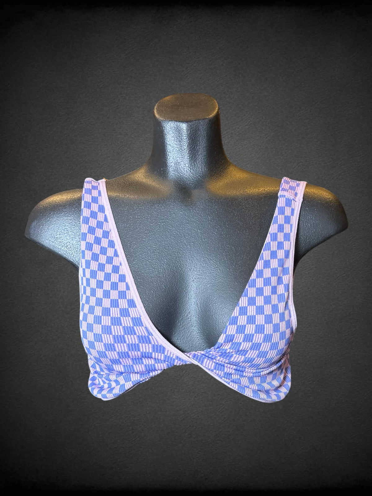 L pink & purple ribbed checkerboard twist top