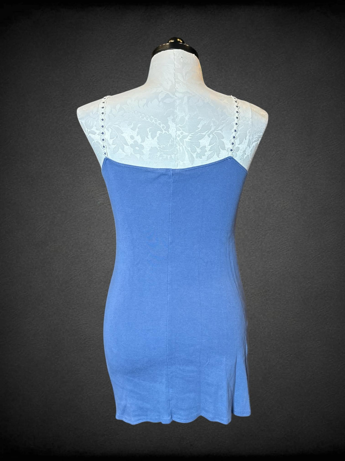 1X Tart blue ribbed short dress with flower hemline and straps
