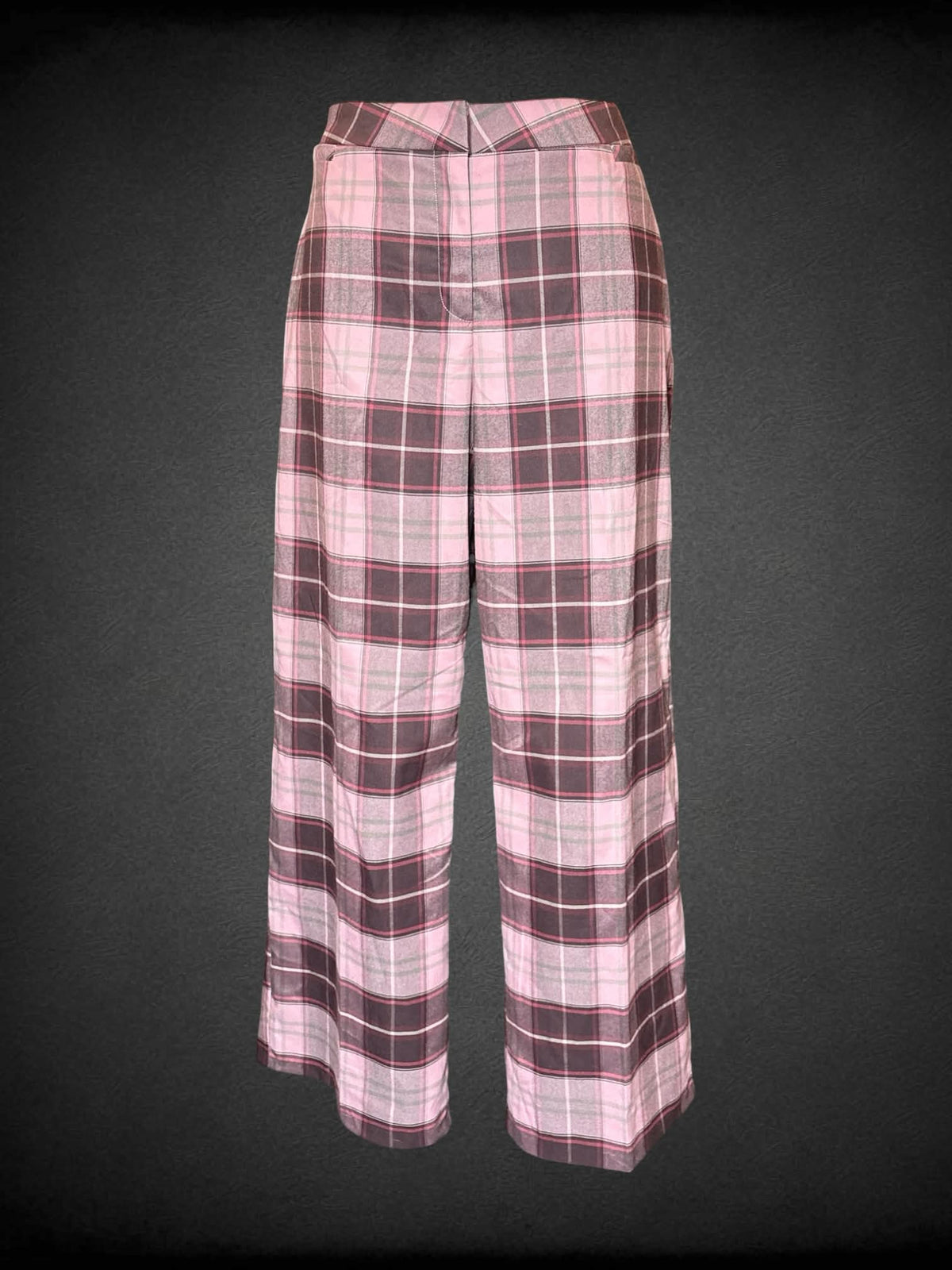 1X Ashley Stewart pink & brown plaid pants with faux pockets