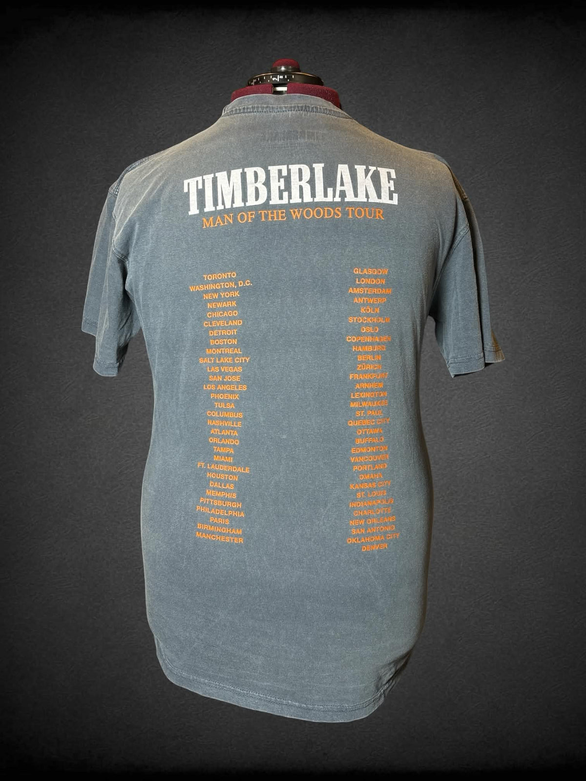 2X Timberlake grey t shirt with Justin Timberlake “Man of The Woods Tour” graphic on front and tour dates on back