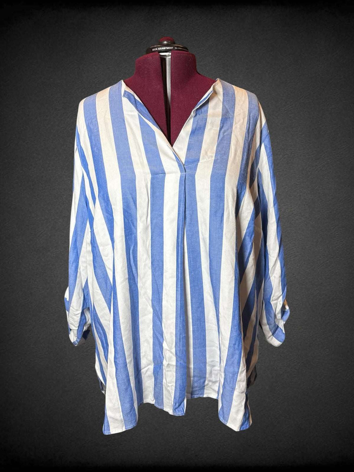 3X Ruby Rd blue & white striped long-sleeve flowy shirt