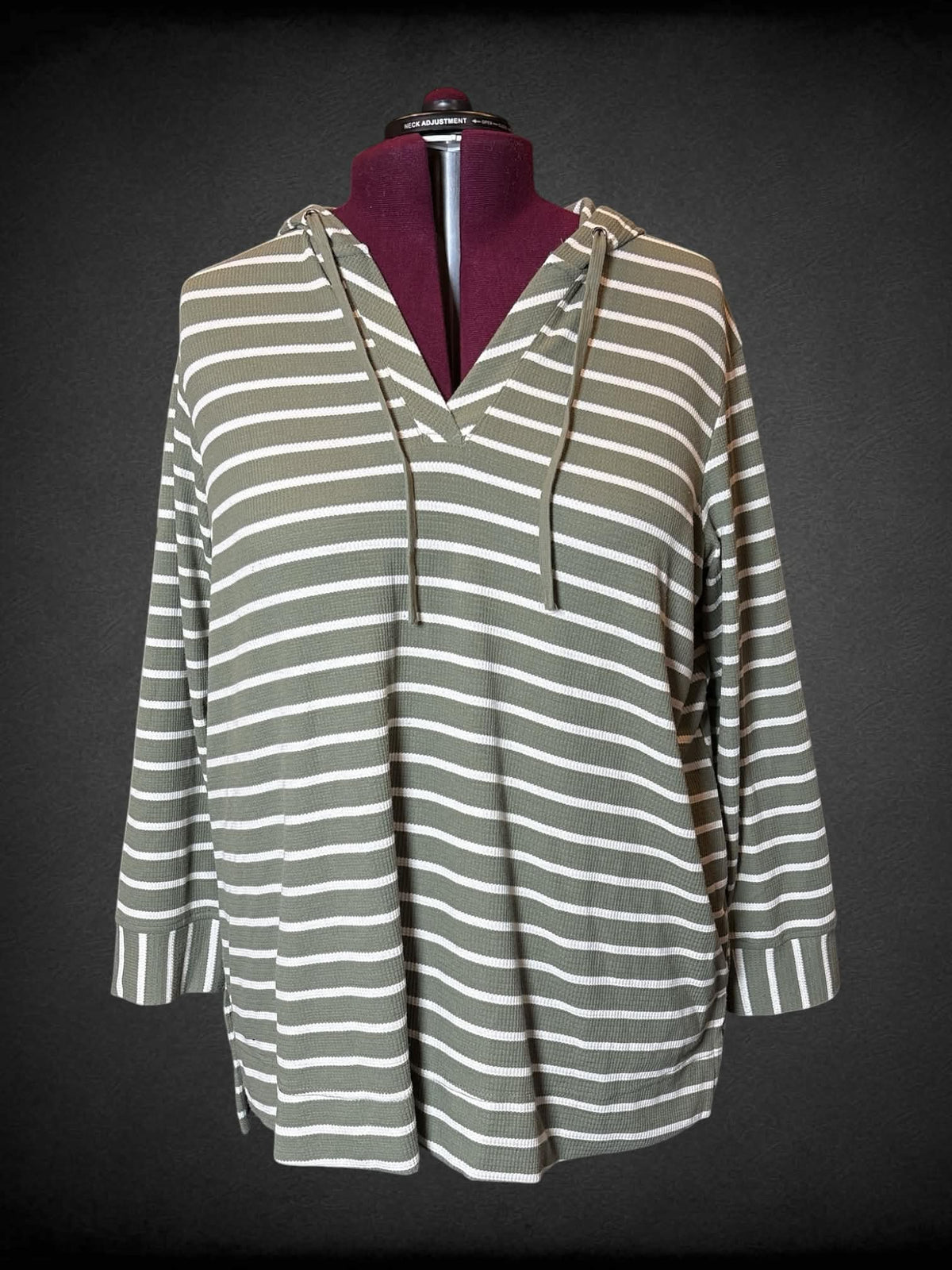 5X green & white striped waffle pullover hoodie with drawstring hood