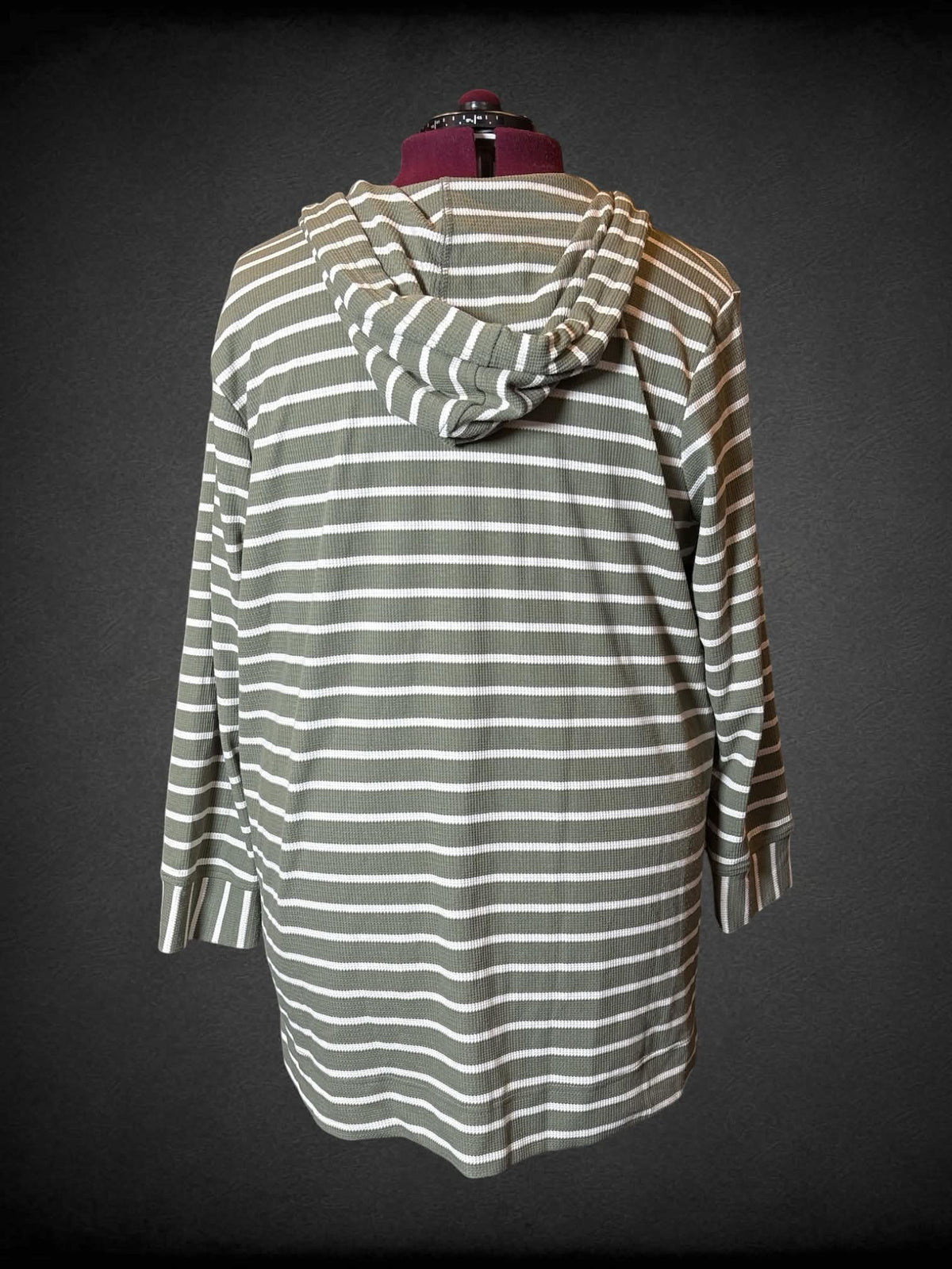 5X green & white striped waffle pullover hoodie with drawstring hood