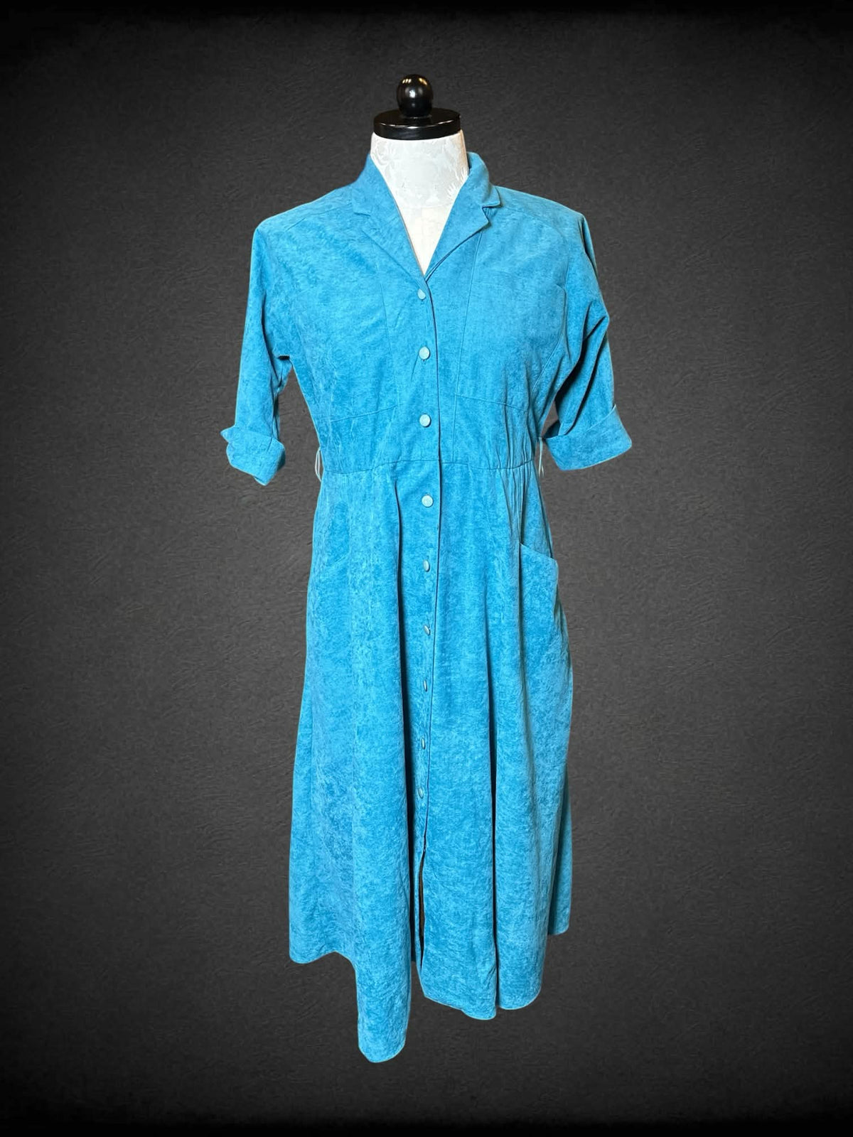 XL Stuart Alan vintage teal button-up dress with pockets