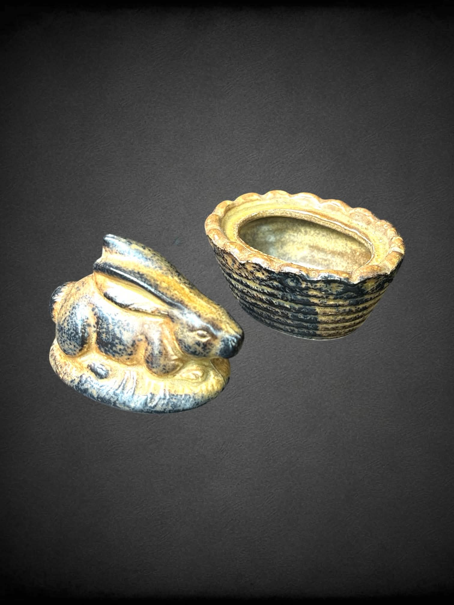 Ceramic bunny in a basket trinket box