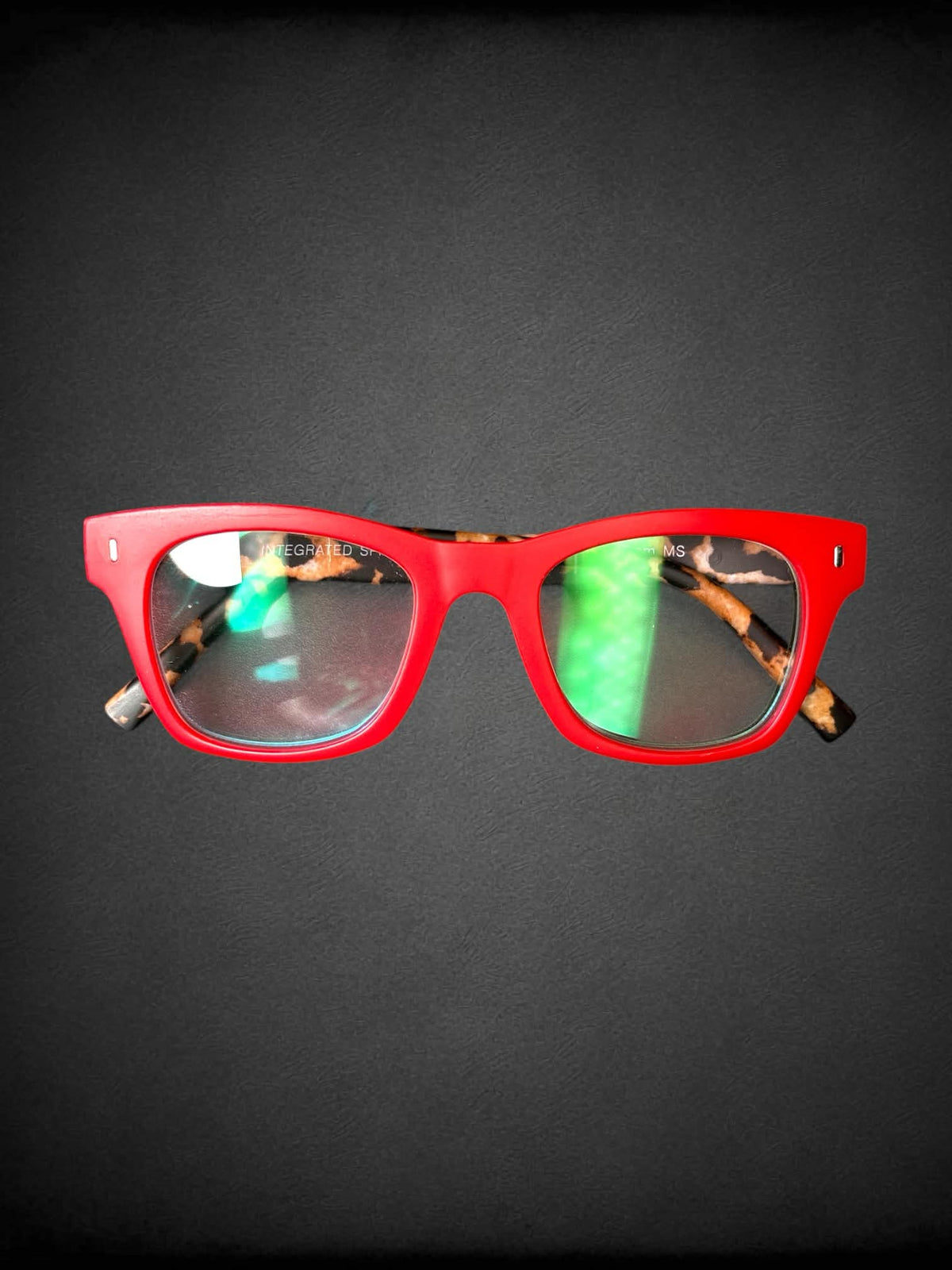 Red & leopard print reading glasses with +2.00 magnification, and 58.5 pupillary distance with case