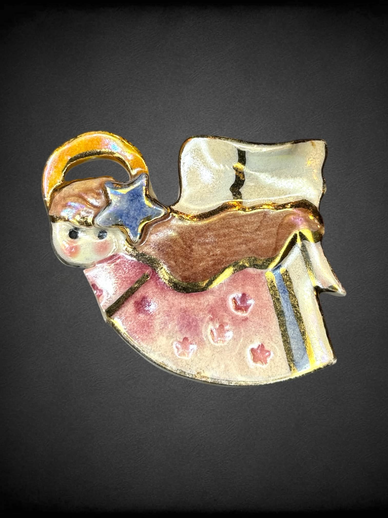 Homemade ceramic painted angel pin