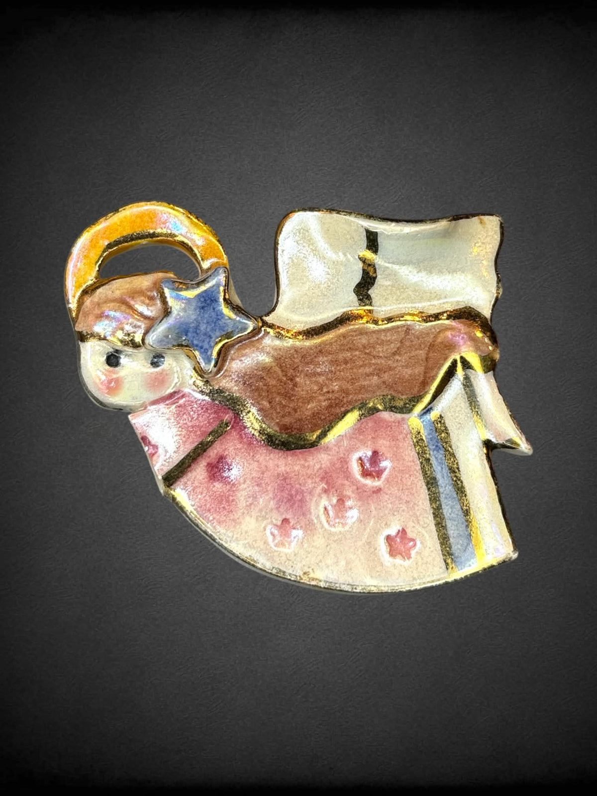 Homemade ceramic painted angel pin