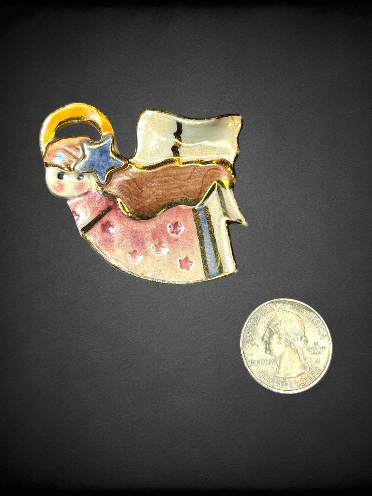 Homemade ceramic painted angel pin