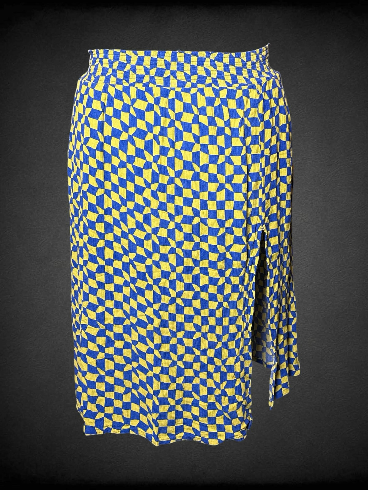 2X Lucy & Yak blue & lime green ribbed skirt with pockets, and slit in skirt