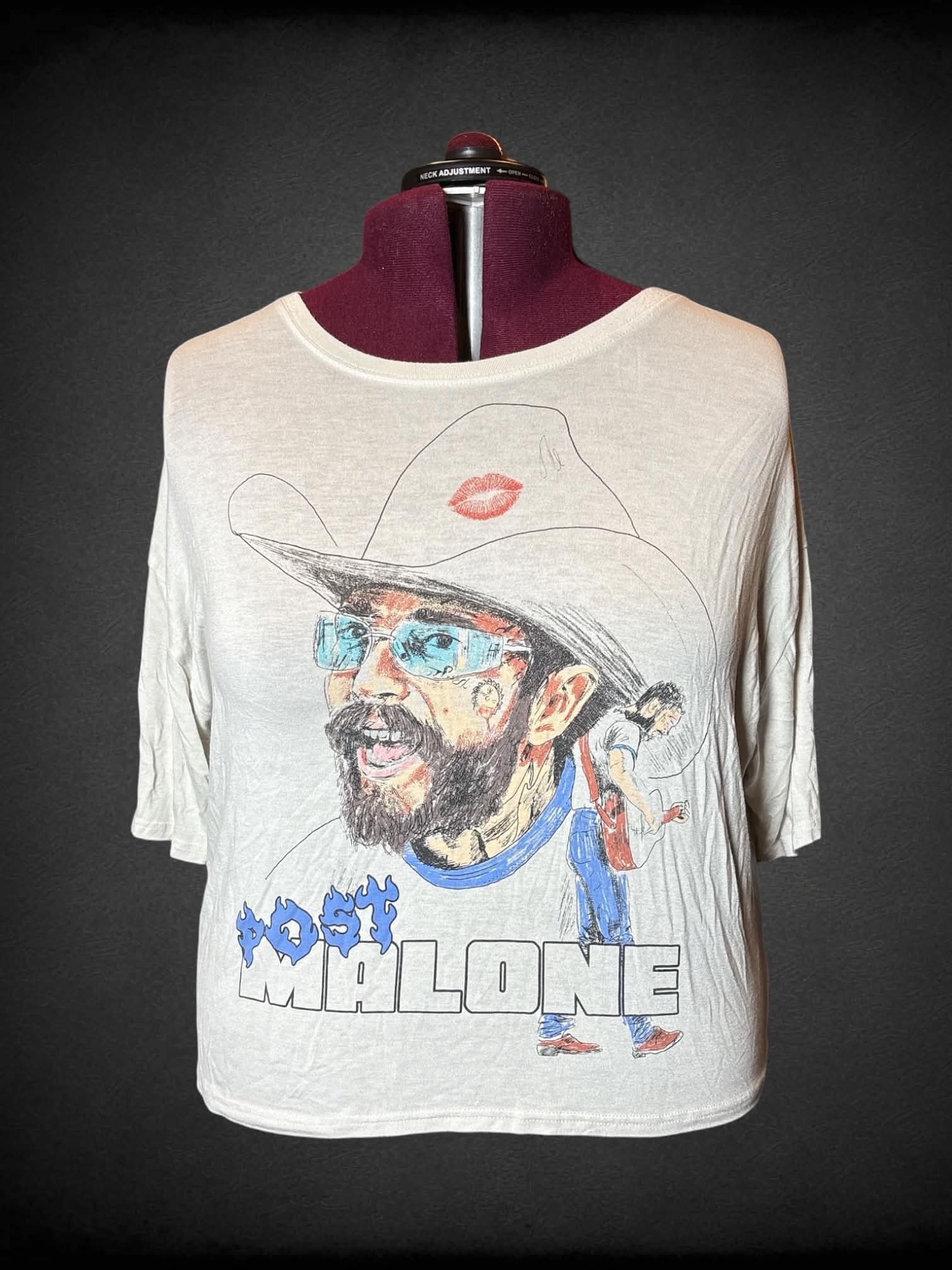 6X Posty Co beige cropped t shirt with Post Malone cowboy graphic on front