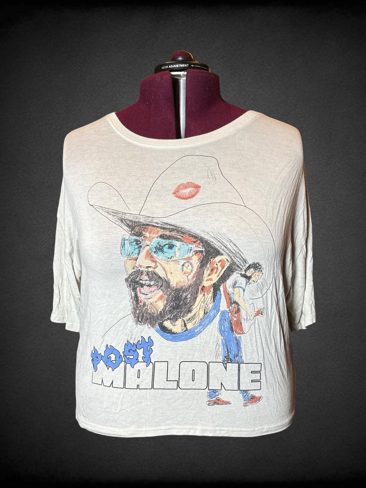 6X Posty Co beige cropped t shirt with Post Malone cowboy graphic on front